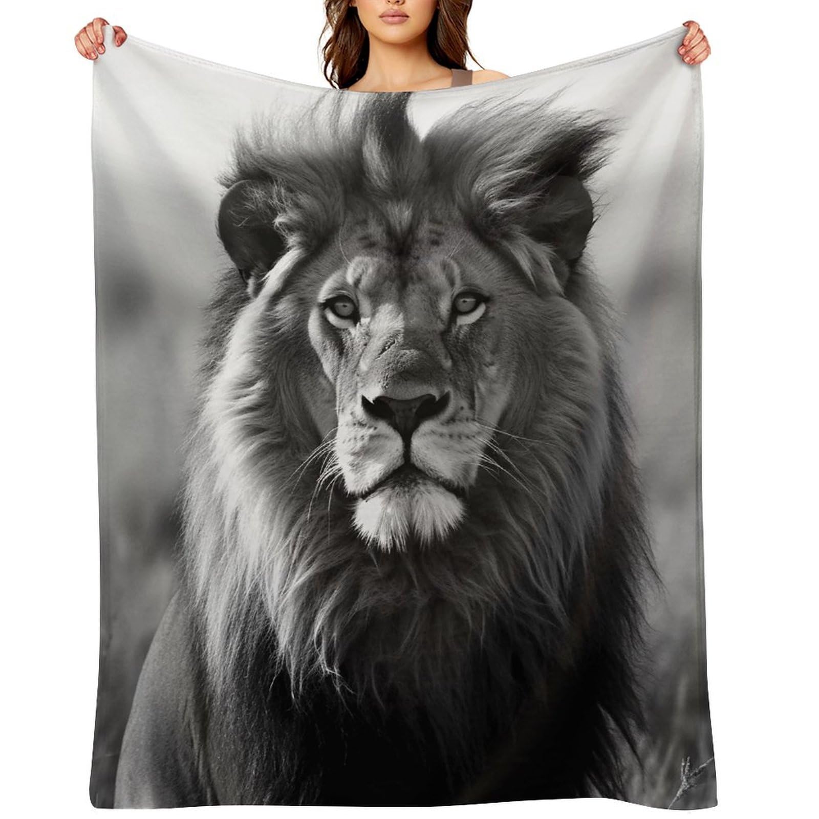 African Lion Black and White Throw Blanket for Couch and Bed Super Soft Warm Lightweight Throw Blankets Cozy Fuzzy Flannel Blanket Personalized Decorative Blankets for Sofa Decor 60"x80"