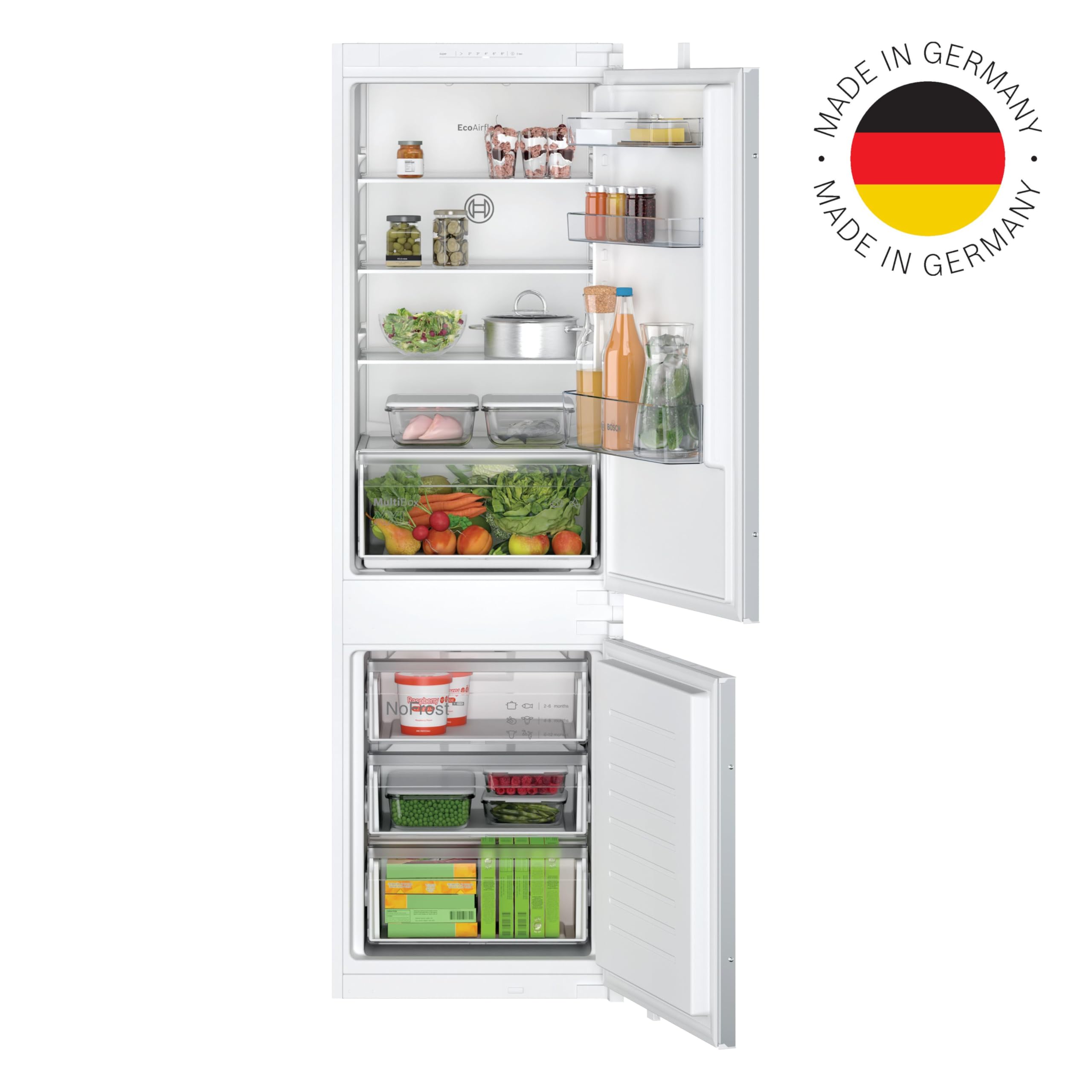 Bosch Serie 2 Kühl-Gefrier-Kombination 177.2 x 54.1 cm NoFrost KIN86NSE0 | Made in Germany, Nie wieder abtauen, MultiBox XXL Frischhalteschublade, BigBox für großes Gefriergut, helle LED Beleuchtung