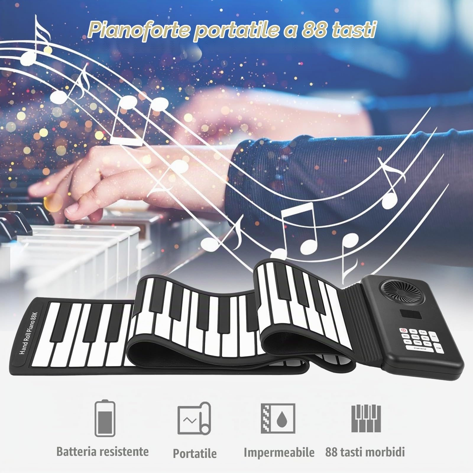 Btuty 88 Tasti Tastiera Musicale Tastiera Pianoforte Pianoforte Elettronico Pianoforte Pieghevole In Silicone Ambientale Studio Domestico Piano Elettronico Professionale Senza Altoparlante