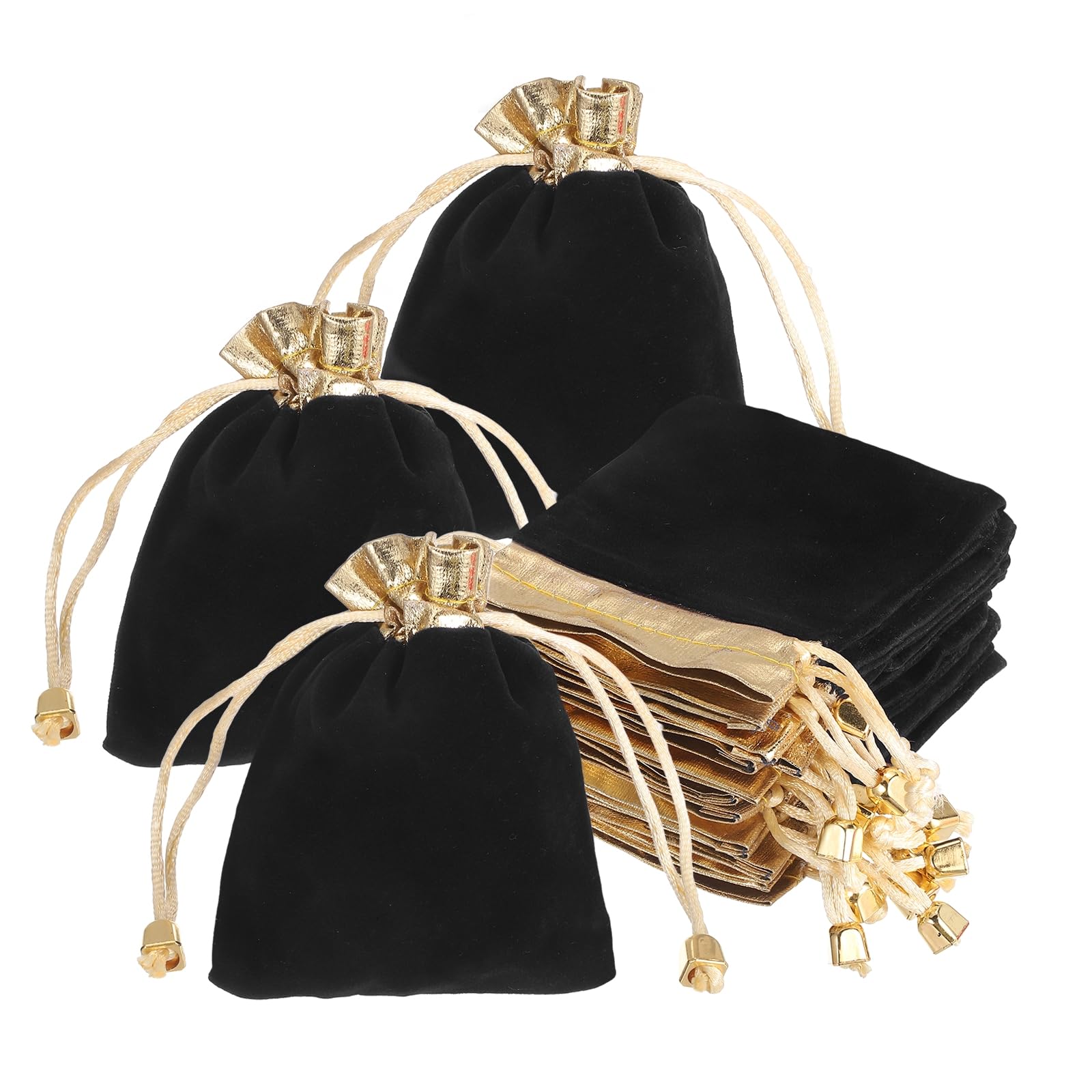 PATIKIL Velvet Drawstring Bags (12cm x 10cm, Black) (25 Pcs), Gold Trim Velvet Drawstring Jewelry Pouches with Bead, Suit For- Jewelry/Wedding/Candy/Birthday/Christmas/Gift