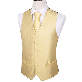 MVUYO FMURY Men Waistcoat Solid Yellow Vest V-Neck Slim Suit MVUYO FMURY Men Waistcoat Solid Yellow Vest V-Neck Slim Suit