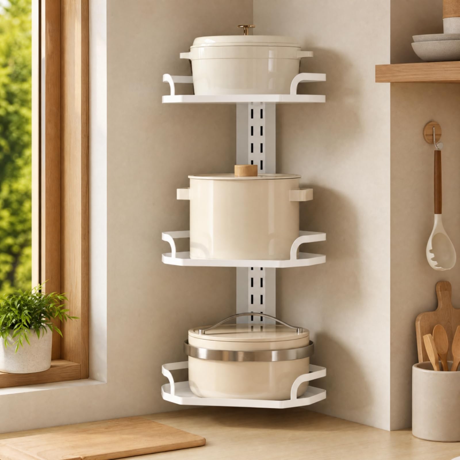 Porte-Pots Mural Trois Étagères Réglables Étagère Cuisine Panneau à Crémaillère Polyvalent pr Locataires, Noir