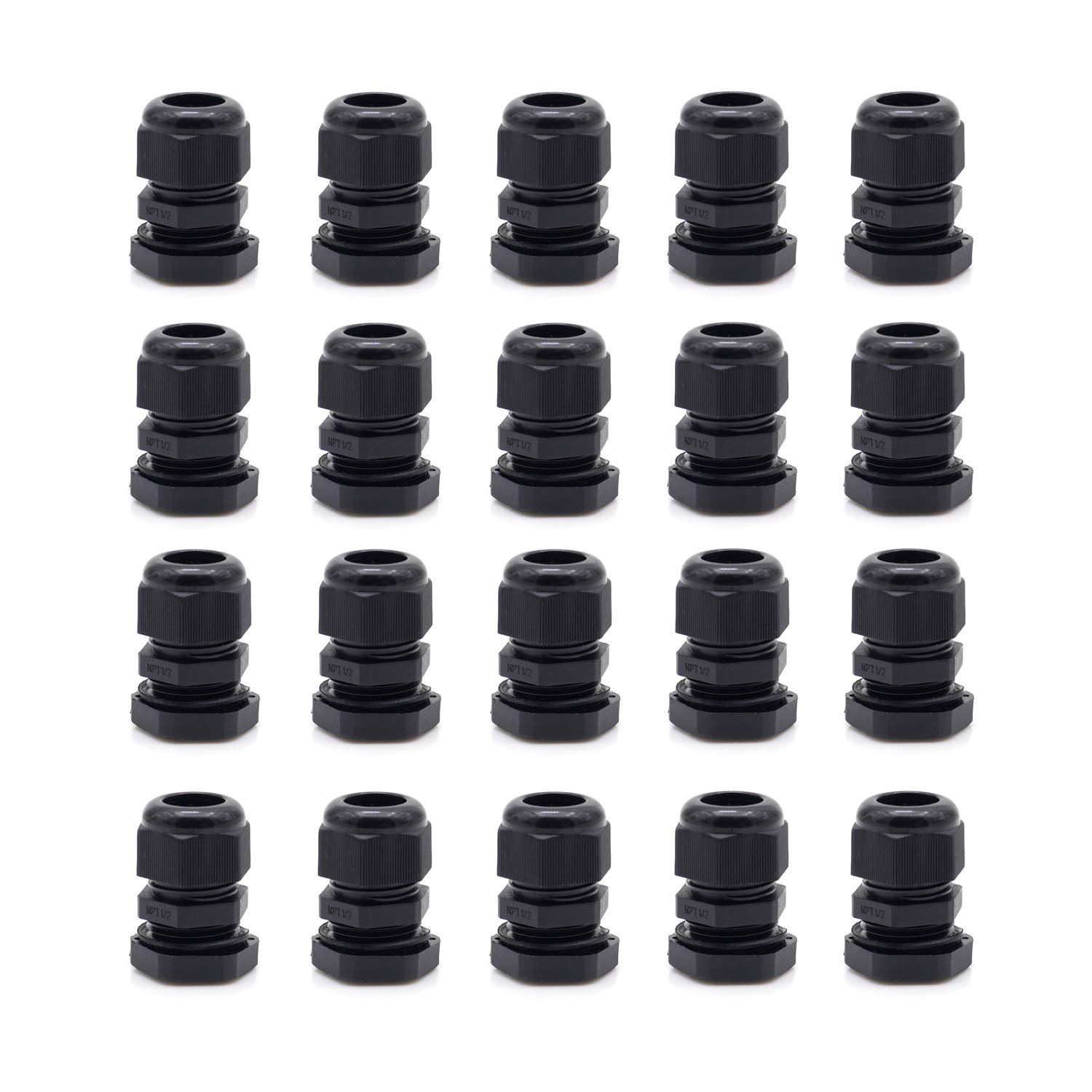 DGQ Cable Glands NPT 1/2 Nylon Plastic Connectors 20Packs Nylon Cord Grip Waterproof Adjustable 6-12mm Cord Gland Joints Wire Protectors-image-7