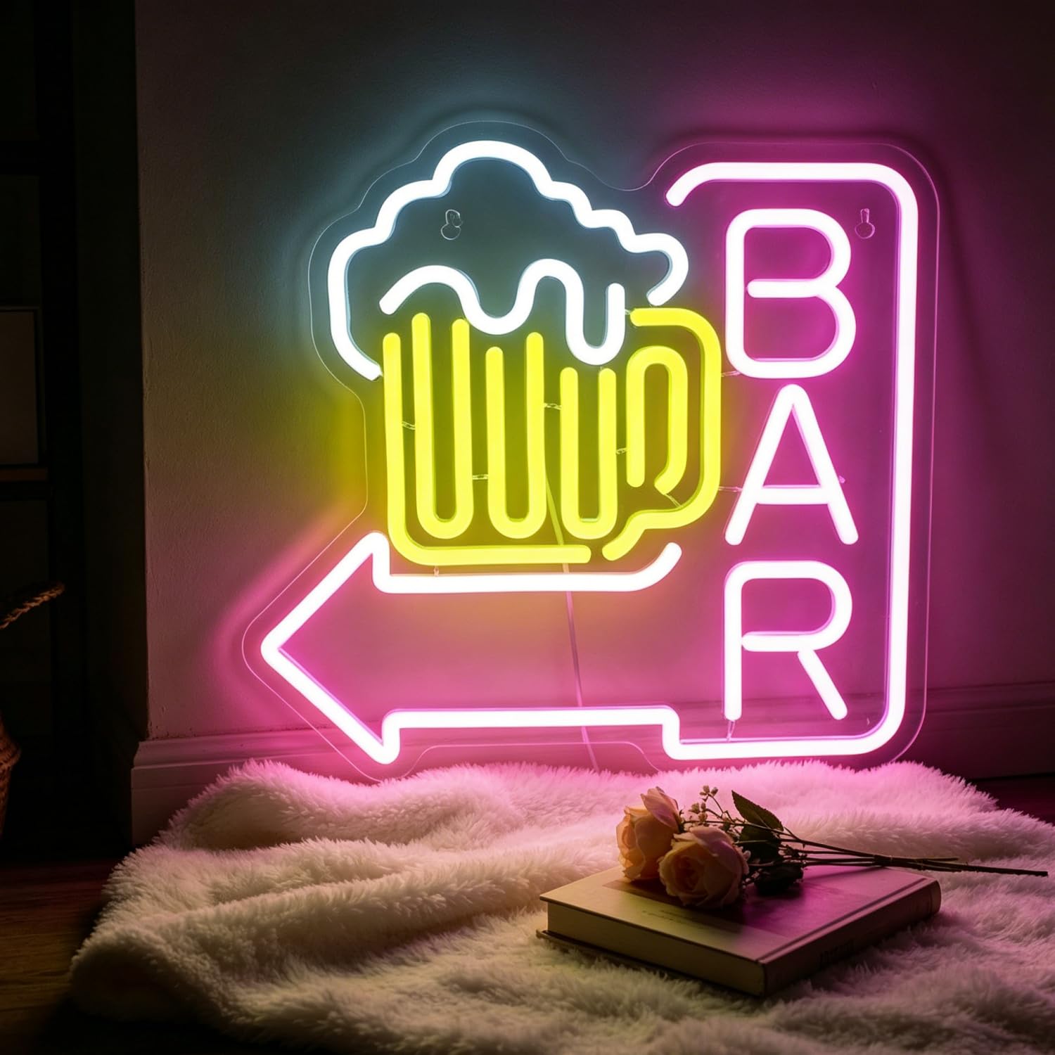 Bar Neon Sign LED Neon Beer Bar Sign Light Up for Wall Decor, Dimmable USB Powered Neon Light for Bar Club Nightclub Living Room Home Wedding Birthday Party Decor Sign Gift for Beer Lovers 12.8”x12.6”