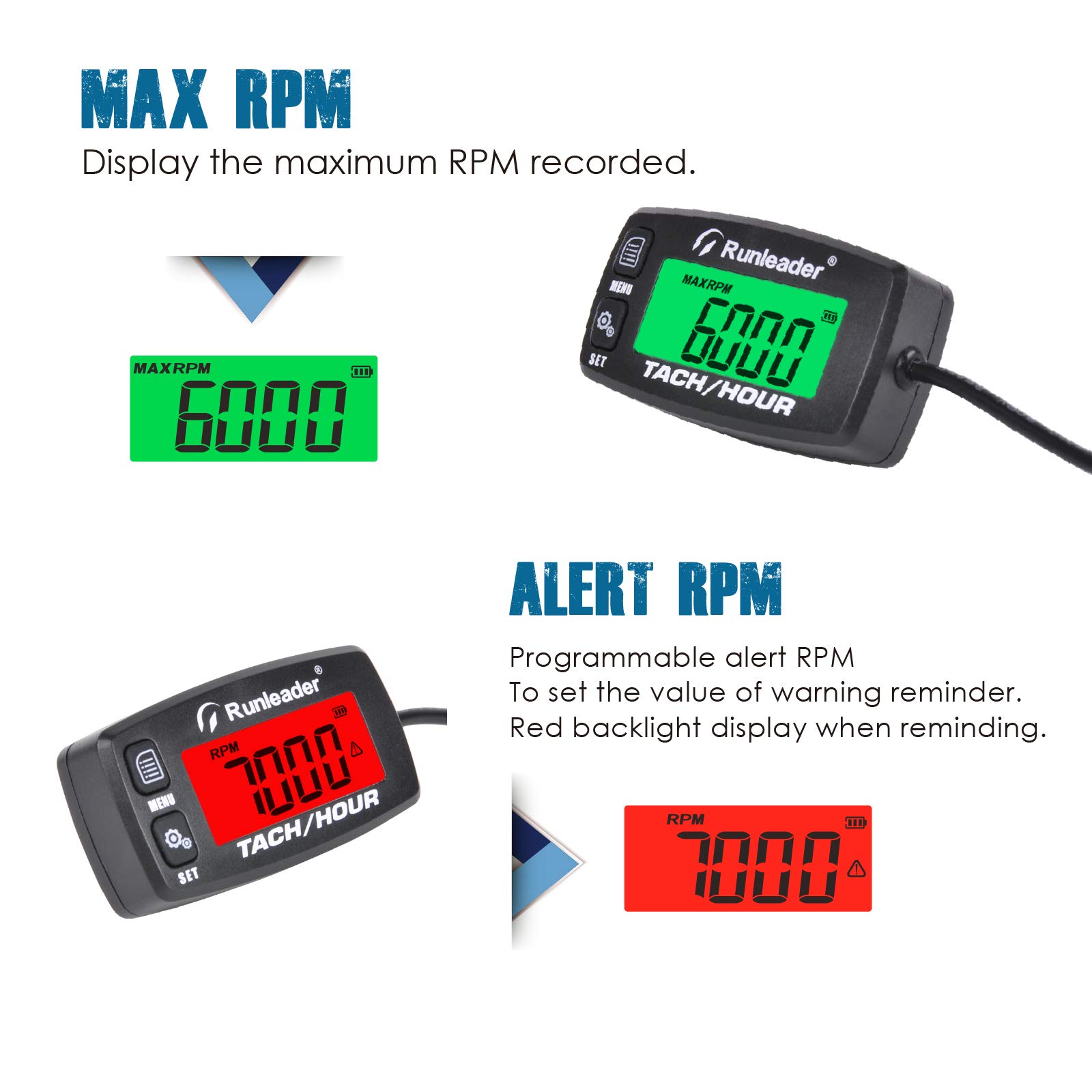 Runleader Compteur horaire moteur numérique,tachymètre de rappel de maintenance pour tondeuse à gazon autoportée Générateur Moto Compresseur de motoneige et équipement à essence (Button-BK)