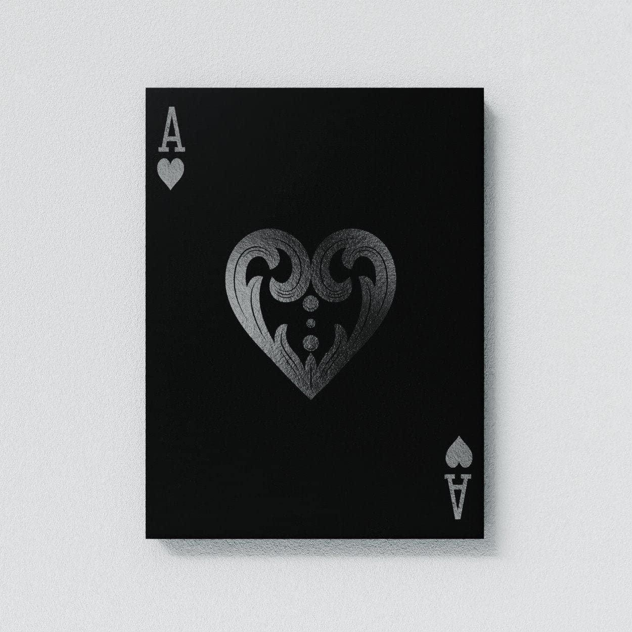 Poster artistico su tela argentata Ace of Hearts - Poker carte da gioco Casinò Pop Home Decor Stampa Poster Dipinto Piccolo 30,5 x 40,6 cm | Sense Canvas