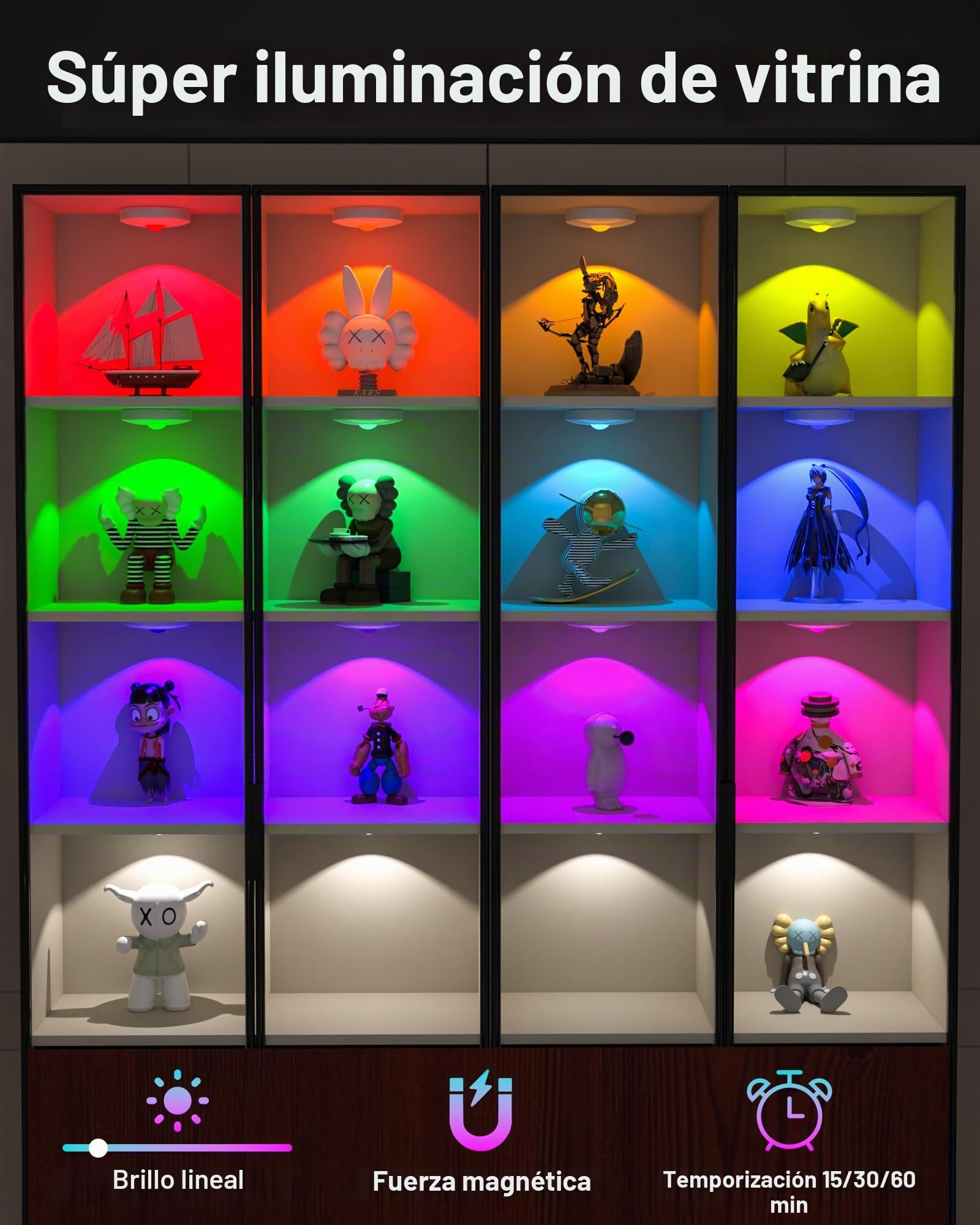Luces LED Vitrina Recargables con Control Remoto,Luz LED Armario Recargable,Foco led Inalámbricas, Respetuoso con el Medio Ambiente, Luz Nocturna con Función de Temporización Aufladbar USB