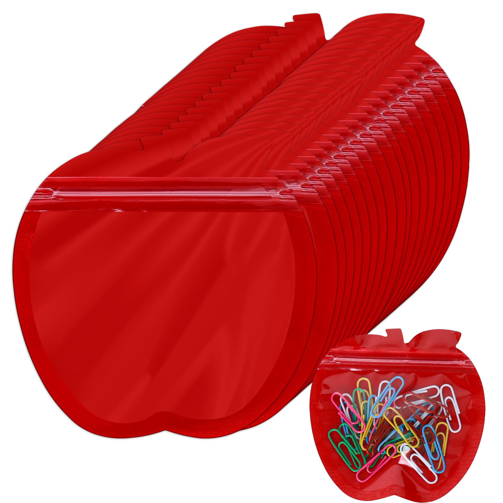 JarThenaAMCS 100Pcs Apples-Shaped Gift Bags Cute Apples Clear Zip Lock Resealable Baggies Red Mini Packaging Pouch Bracelet Bags for Small Business