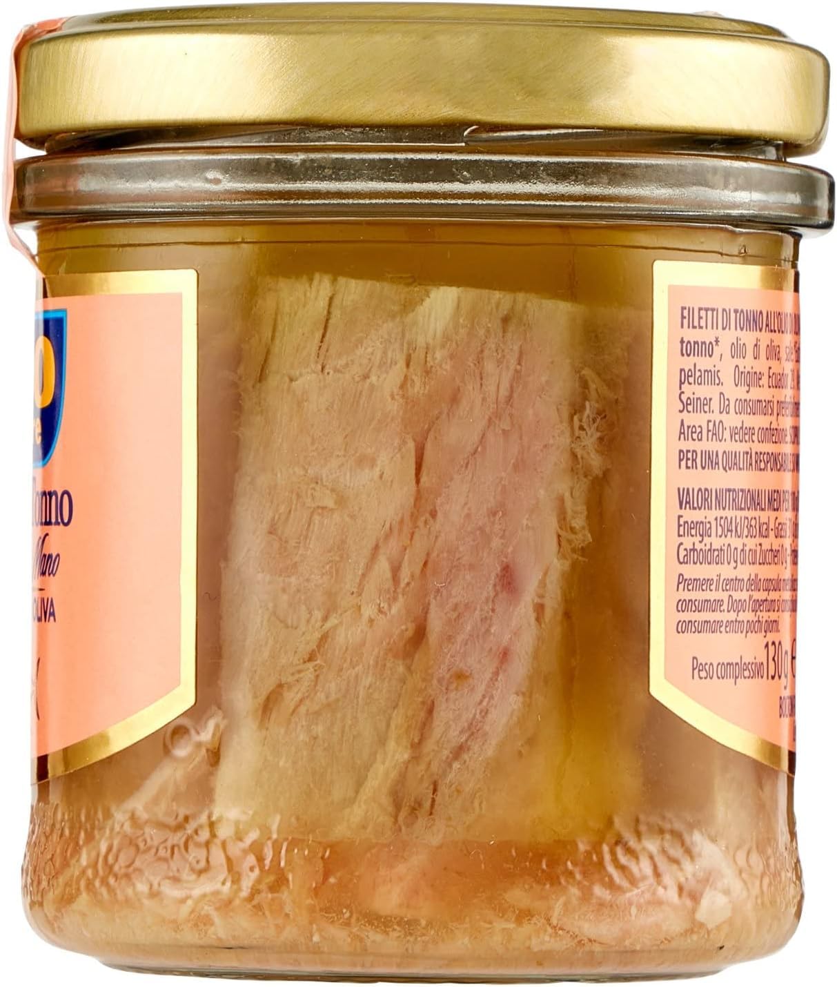 Italian Gourmet Filettini di Tonno all'Olio di Oliva, 12 x 130g Glas | Zarte Thunfischstücke in Öl eingelegt, pronto per insalate, panini, Gesamtnettogewicht 1,56 kg + Kostenlos Polpa 400g