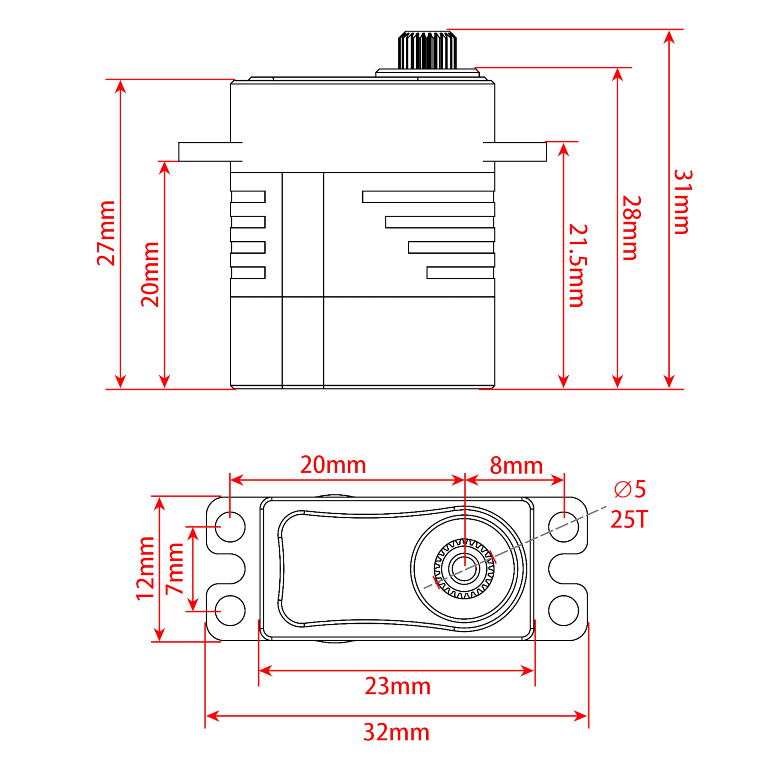 MEUS Racing Coreless RC Micro Servo con coppia elevata 6-8.4V per SCX24 TRX4M 1/24 1/18 RC Crawler Auto giocattolo Veicoli e accessori (V1, 12,5 kg)