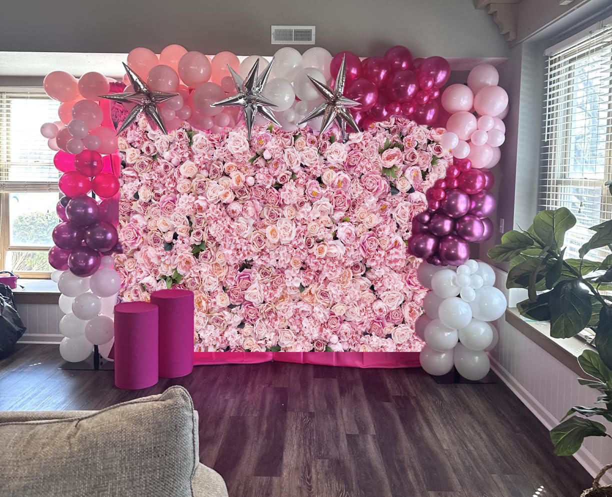 Pink Red Rose Flowers Background Wedding Happy Birthday Day: 8x6ft