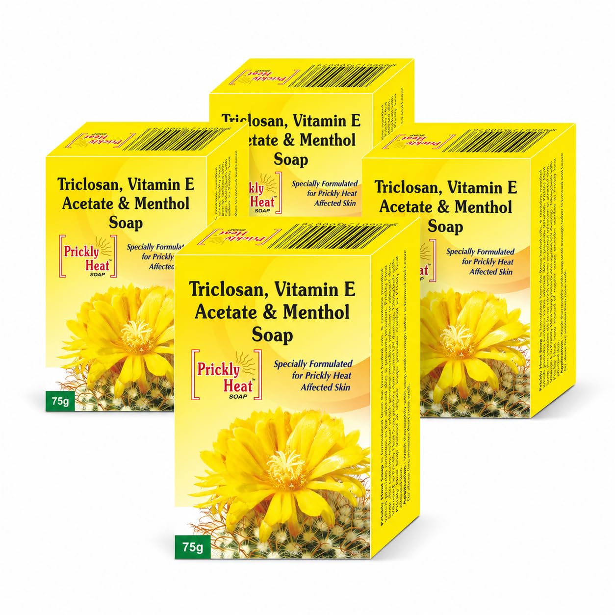 Prickly Heat Medicated Soap with Menthol, Vitamin E Acetate & Triclosan, Cooling Summer Bathing Bar for Hot Weather, Sweat & Rash-Prone Skin, 75 g Each, Pack of 4-image-4