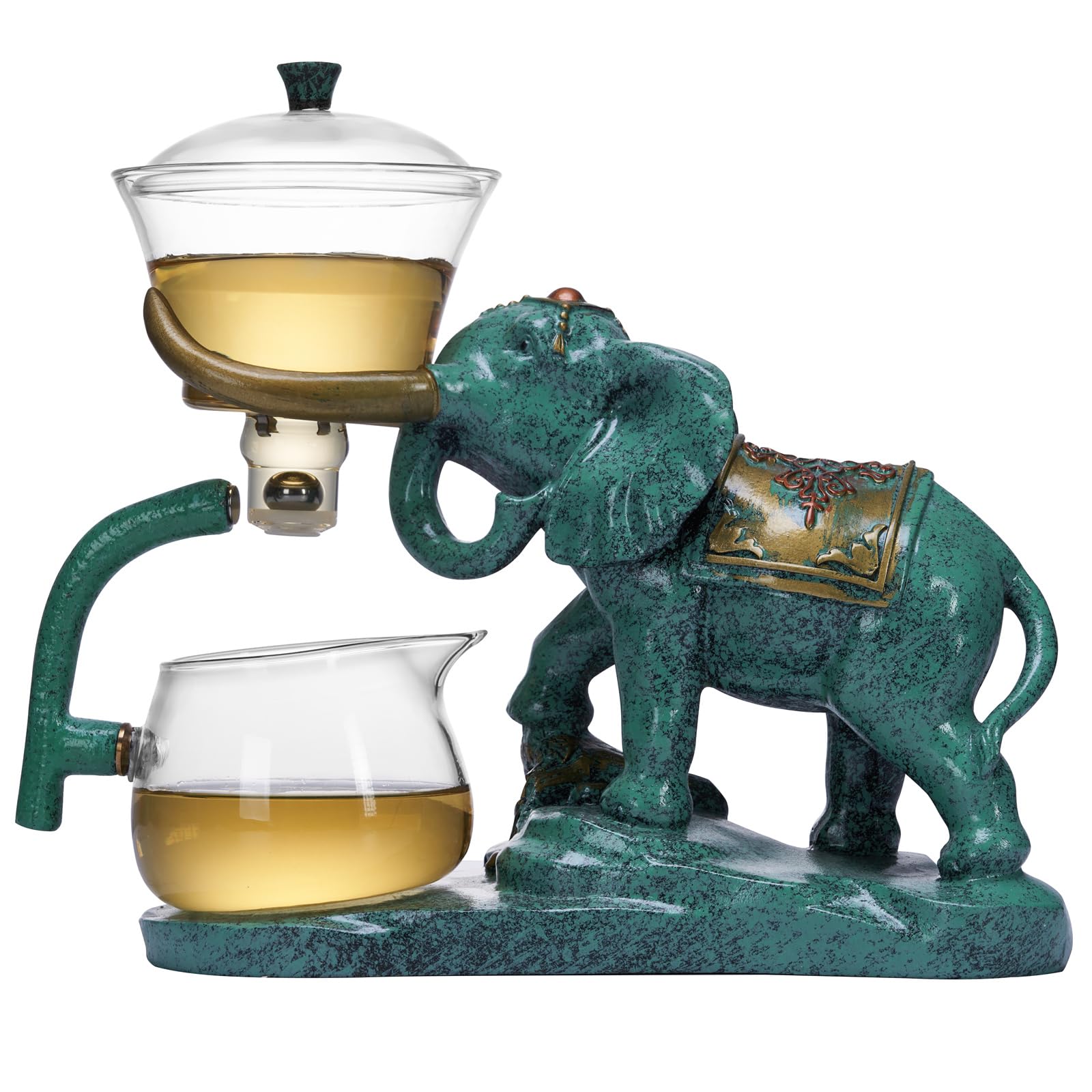 Hitzebeständiges Kungfu-Teeservice aus Glas mit Heizer, zieht Wasserumleitung an, drehbare Abdeckung, Schüssel, halbautomatische Glas-Teekanne (Elefant einzeln)
