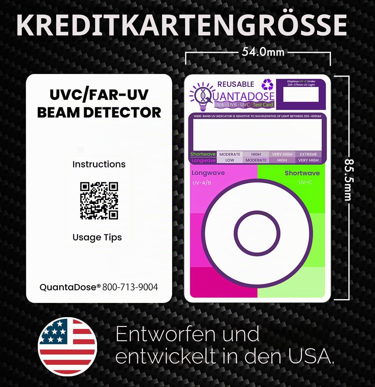 Multi-Wavelength Bi-Lumineszierende UVA/UVB/UVC/Far-UVC-Licht Testkarte