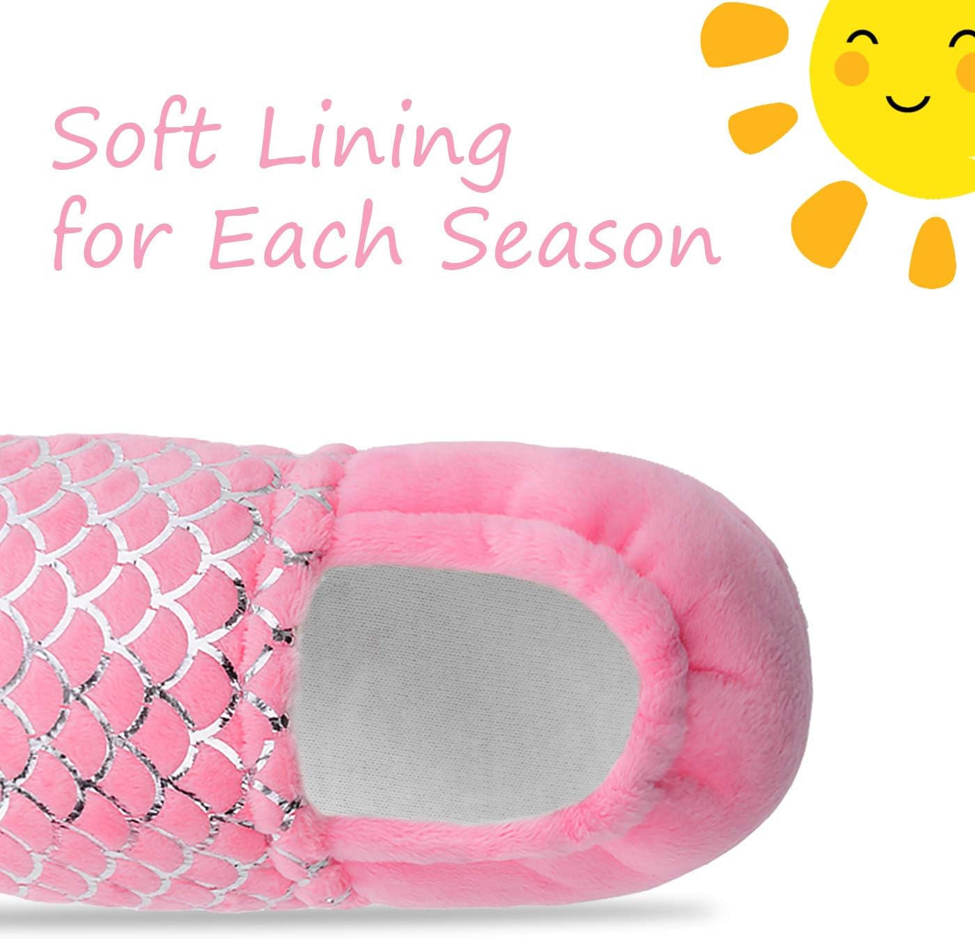 MIXIN Girls Slippers Mermaid Princess No-Slip Memory Foam Slippers Soft Rubber Sole House Shoes for Bedroom Indoor Outdoor (Toddler/Little/Big Kid)