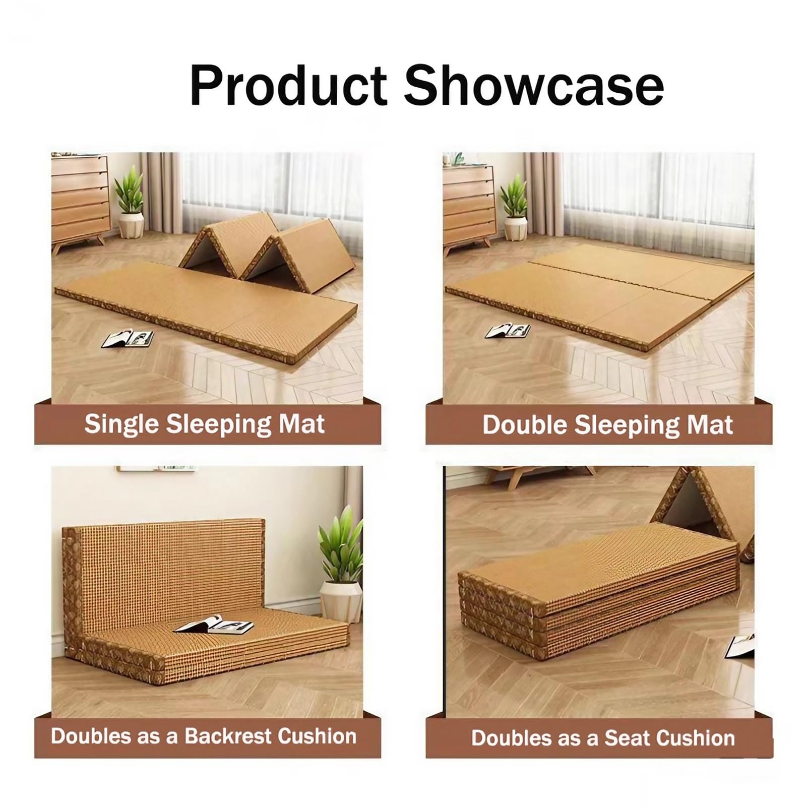 Materassino Pieghevole Futon, Tatami Giapponese Da Pavimento, Tappetino Materasso per Dormire, per Meditazione Yoga Sala Zen Palestra(Brown,60 x 180 cm)