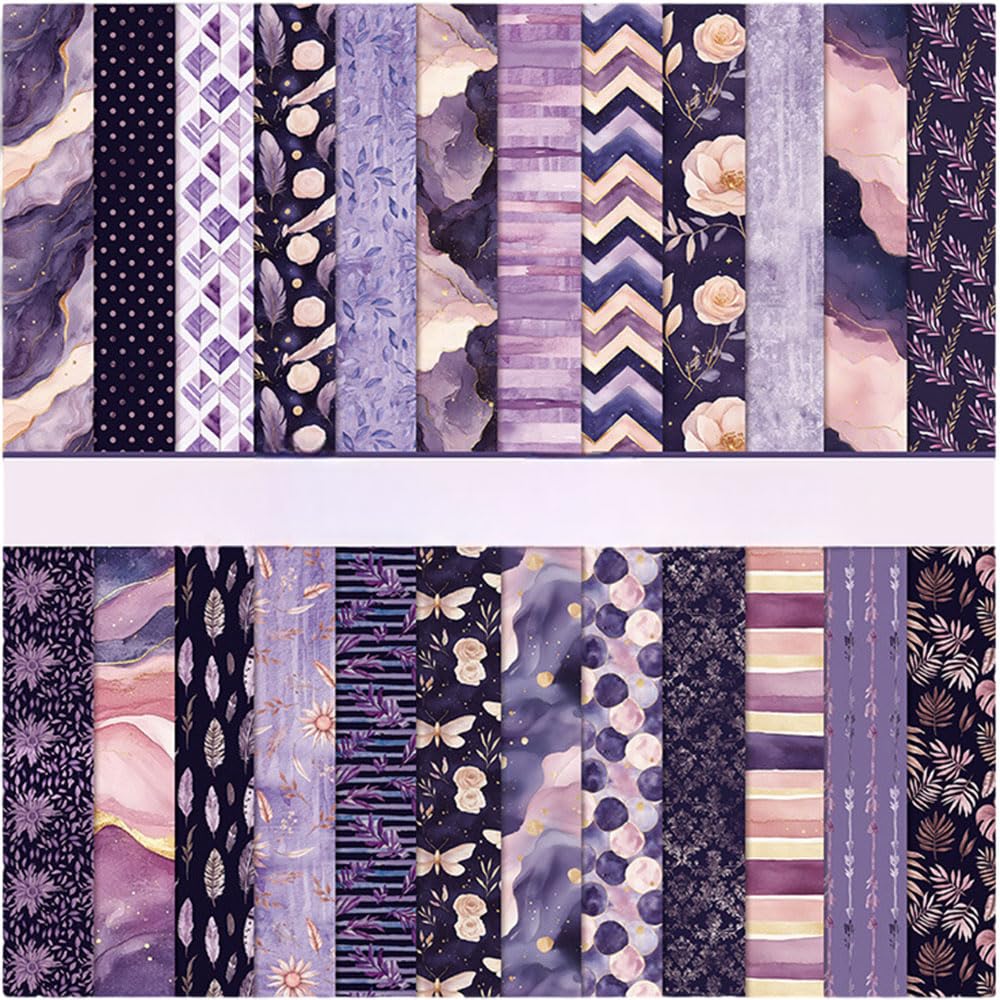 24 Sheets Scrapbook Paper,12x12 Inch Scrapbooking Papers Boho Pattern Paper Set,Double-Sided Craft Decoupage Papers for DIY Card Making,Crafts,Art Journaling,Gift Decoration,Photo Album (Purple)