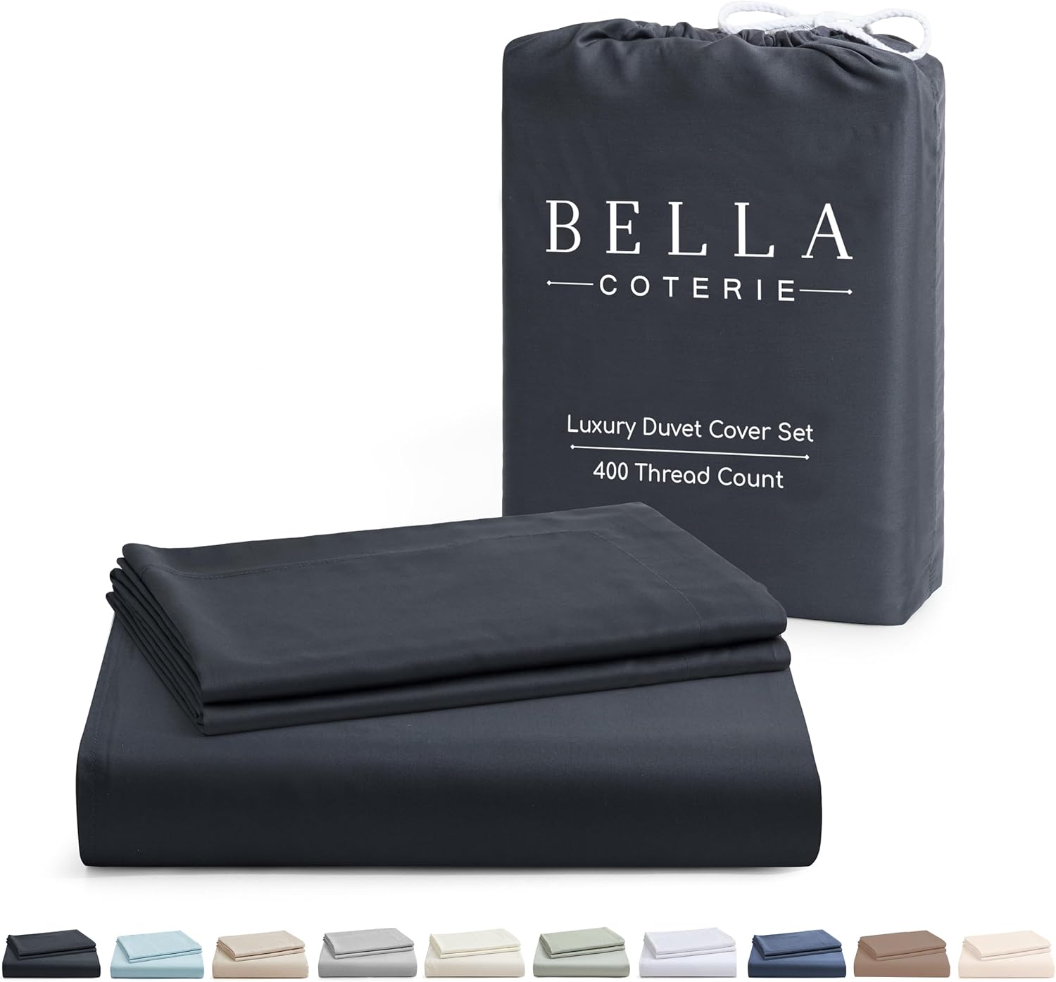 Bella Coterie Luxury Bamboo Viscose King Size Duvet Cover Set | 100% Organically Grown | Corner Ties | Ultra Soft | Cooling | Two Pillow Shams | 106 x 94 | No Insert [White]