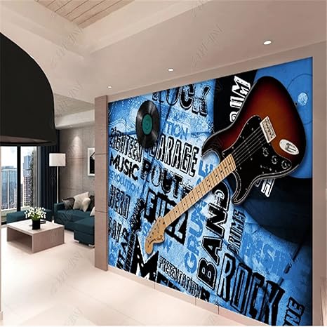 Amazon ファッション音楽ギターレトロ壁紙工業用装飾バーレストラン背景壁画壁紙3d壁紙 300cmx210cm 118 1x 7inch 壁紙