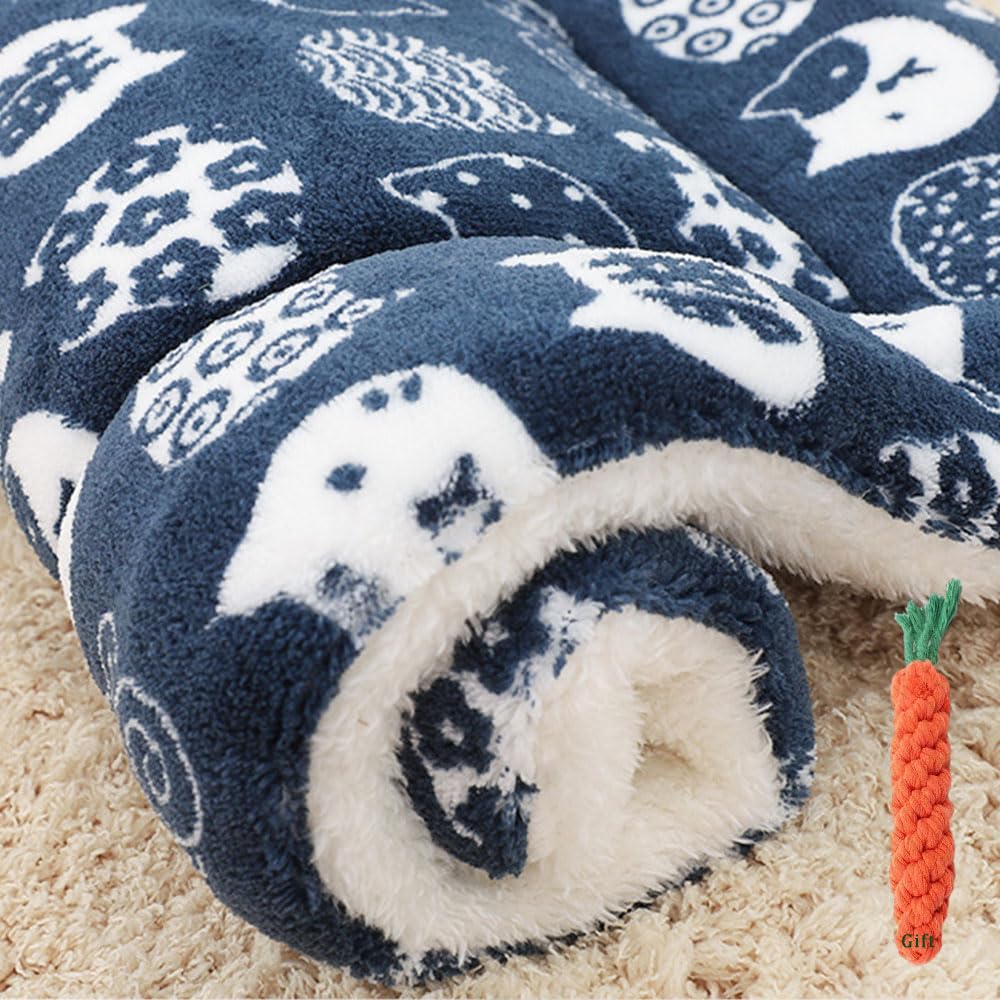 FANSU Comfy Dog Bed Mat Flannel Cashmere Cats Beds Pad Warm Self Heating Pet Pad Plush Blanket for Puppy Kitten Washable Reversible for Indoor Outdoor Car (89x68cm,Blue Cat)