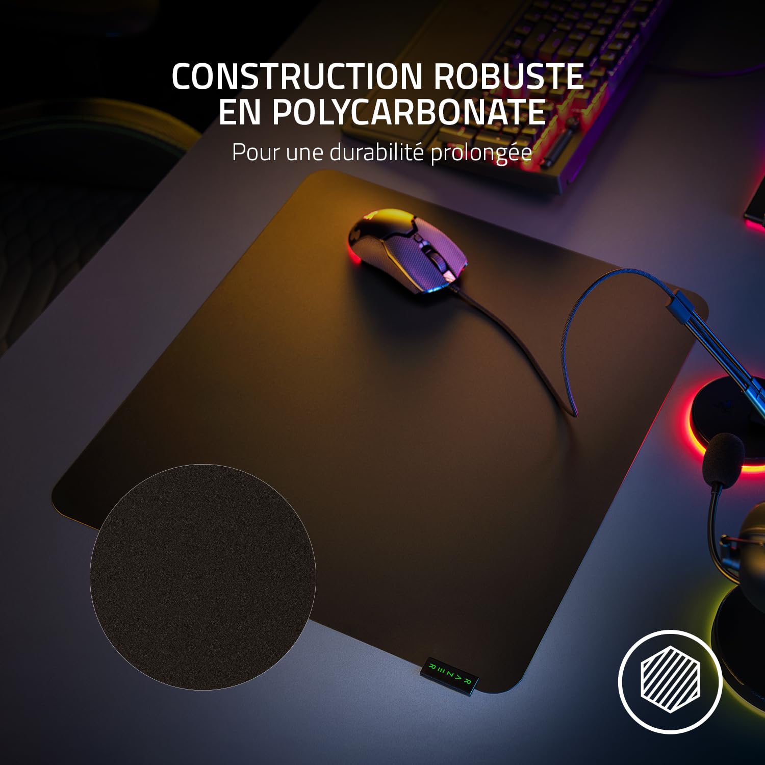 Razer Sphex V3 Large - Tapis de Souris de Jeu ultrafin (Une Base adhésive, Fabriqué en Polycarbonate Robuste, Conception Lisse et Ultrafine de 0,25 mm) Noir