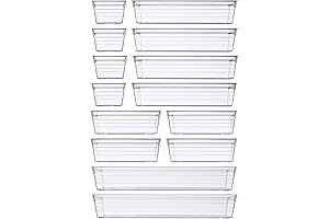 DCA Clear Makeup Organizer for Desk: 14-Drawer Plastic Tray for Cosmetics, Jewelry, and Kitchen