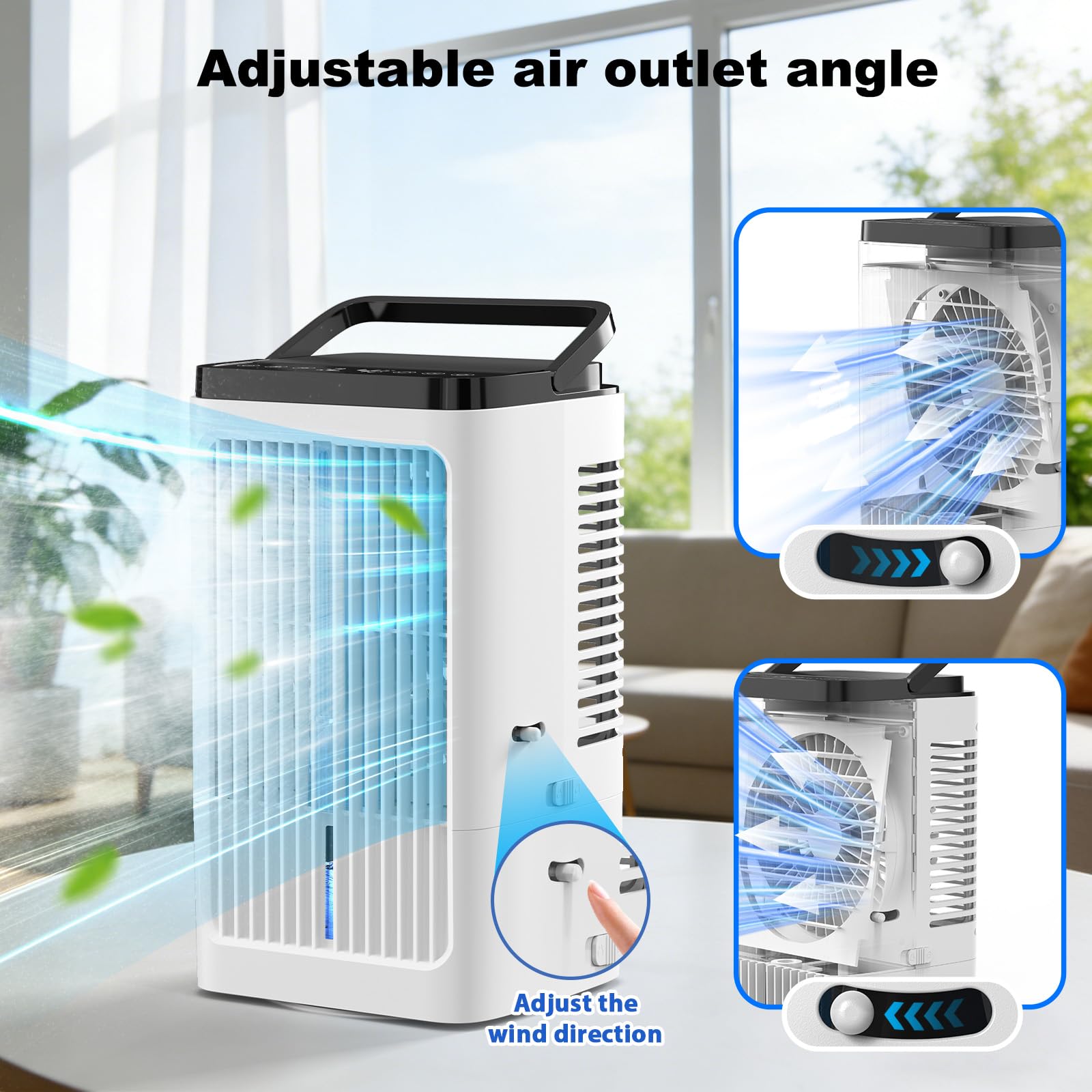 Climatiseur Mobile avec Reservoir 1200ML, Rafraichisseur d'air Silencieux avec Oscillation à 90°, 4 Vitesses, 2 Modes de Brumisation, Minuteries pour Chambre Cuisine Bureau, Blanc cassé
