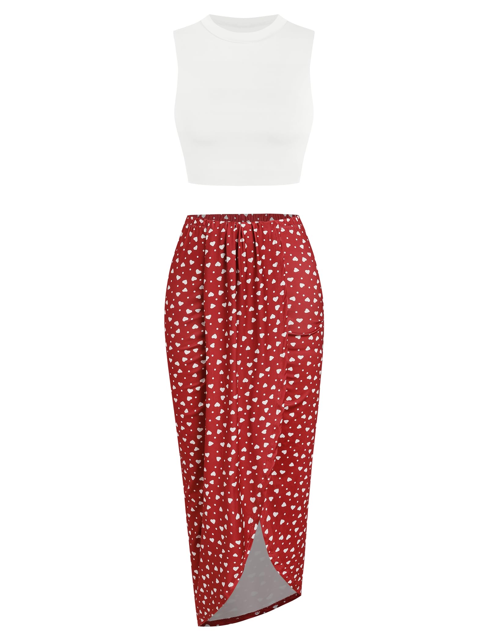 ZAFUL 2 Piece Skirt Sets for Women Crop Top Ruched Maxi Skirt Suiting