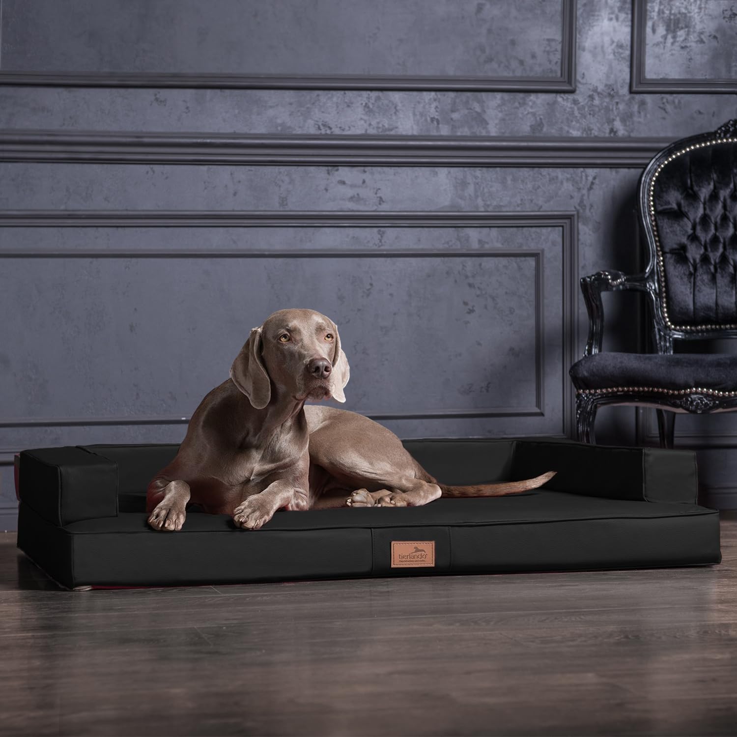 tierlando® Orthopädisches Hundesofa Gibson aus Kunstleder mit Visco-Matratze, kubisches Design, gelenkschonende Hundelounge mit Rutschfester Unterseite Größe: 80x60cm | Farbe: 03 Schwarz