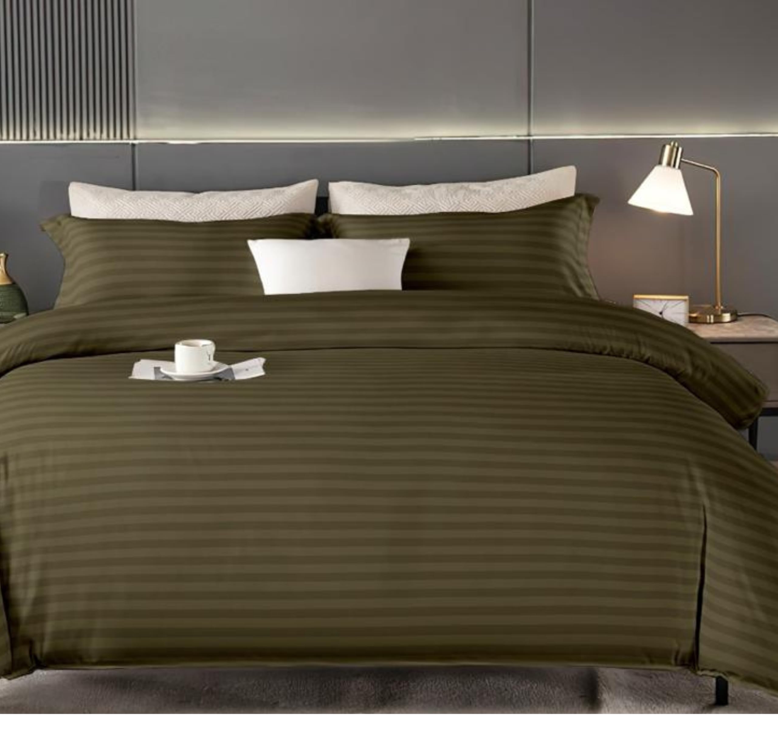 RUKH L.L.C 6 Pieces Duvet Cover Set with Floral Pattern – King Size Bed Quilt Cover Set with 1 Bedsheet, 4 Pillow Cover, 1 Quilt Cover – Luxury Cotton Bedding Set (Mehndi, King (U.K. Standard))