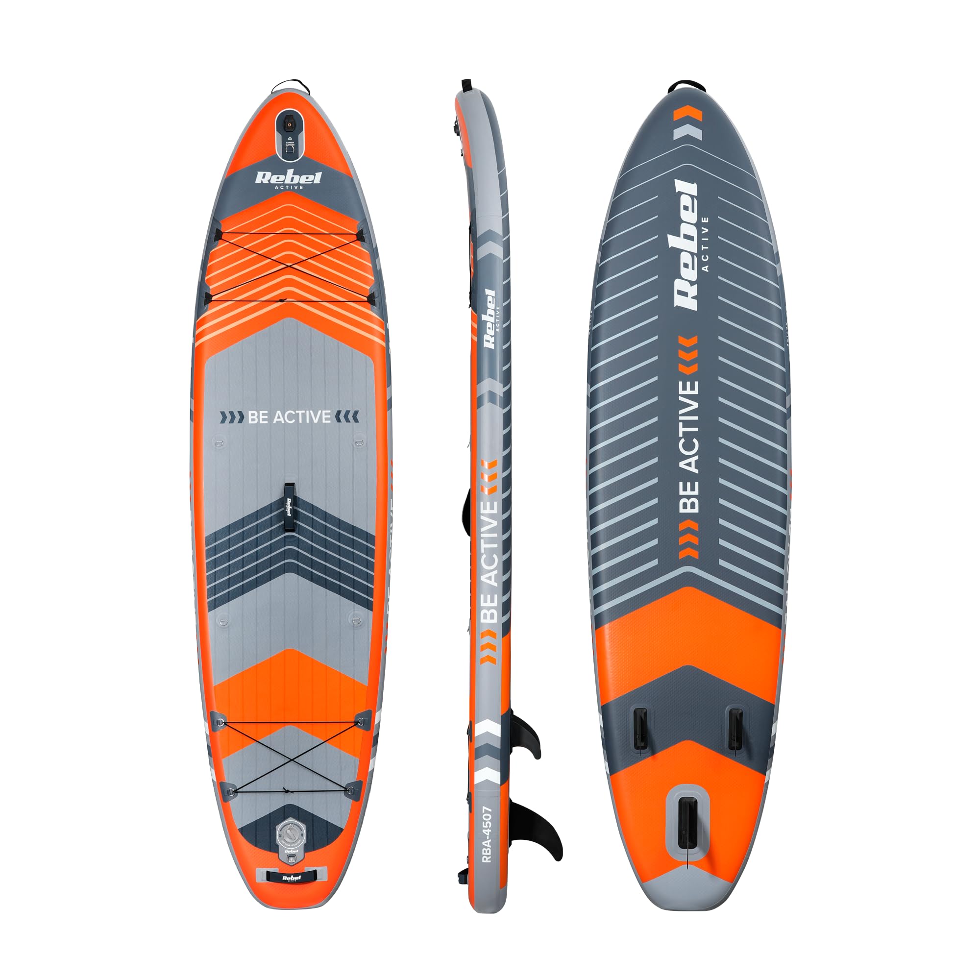 Rebel Brett SUP gepumpt mit Schwimmsitz Drop-Stitch 335 cm Set Paddel Pumpe Rucksack RBA-4507-OR