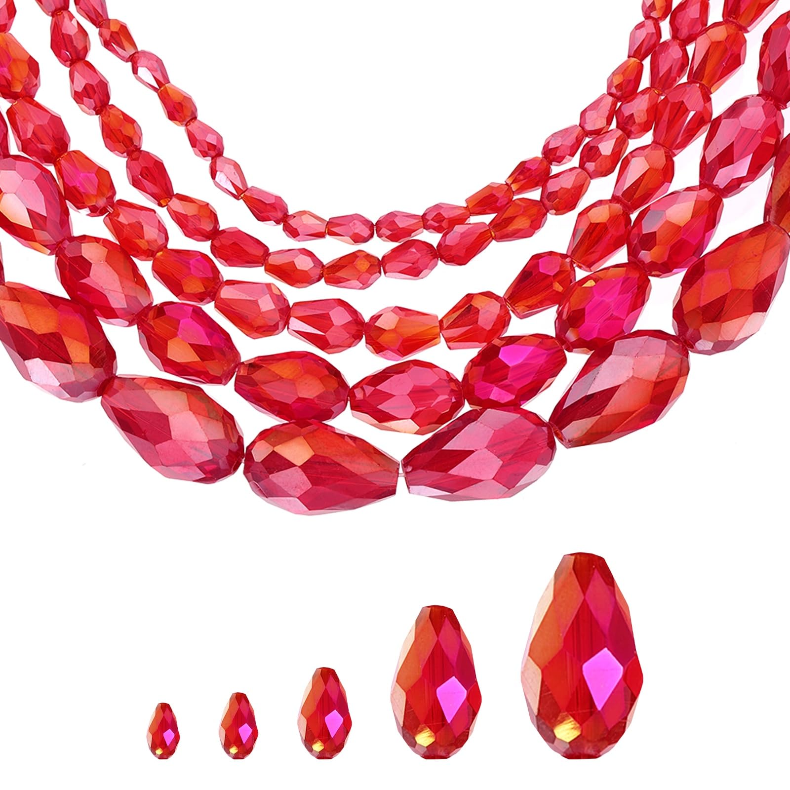 sourcing map 328 PCS Teardrop Crystal Glass Beads, 3x5mm Faceted Shape Crystal AB for Necklace Bracelet Earrings DIY Jewelry Crafts Making Supplies, Bright Red AB โ image 1