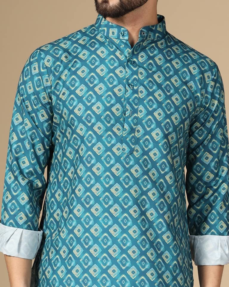 Image of Leriya Fashion Rayon Printed Regular Men's Kurta (LF-M144 Rama1