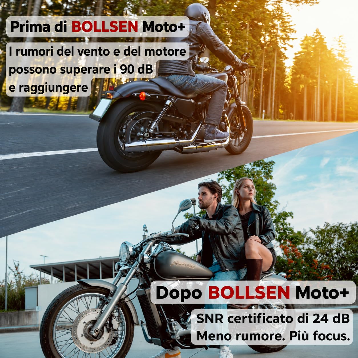 BOLLSEN Tappi Orecchie Moto, Riduzione Rumore Vento e Motore SNR 24 dB, Silicone Riutilizzabile, Comodi Sotto il Casco
