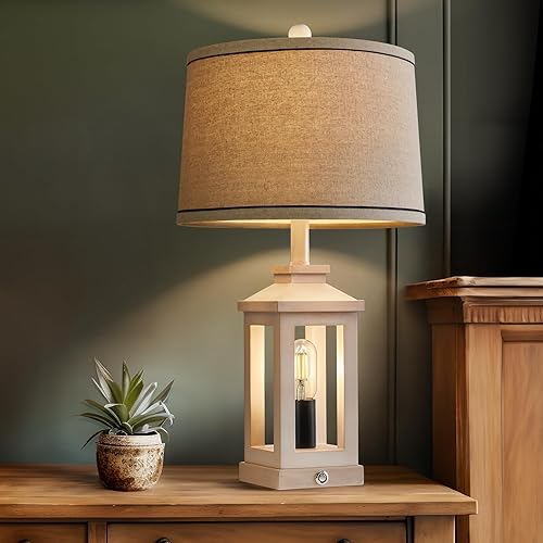 Miniatura 4 de Lámpara de mesa retro de 23.75 pulgadas con puertos USB C+A con control táctil regulable de 3 vías, luz nocturna blanca, lámpara moderna vintage