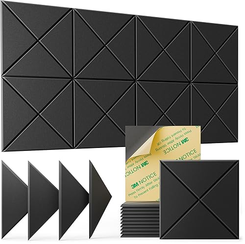 Miniatura 14 de Paquete de 22 paneles acústicos autoadhesivos, 12"X 12"X 0.4" paneles de espuma insonorizante, paneles de pared insonorizados de alta densidad,