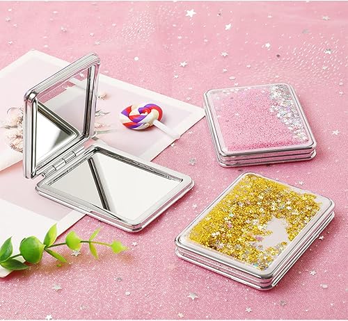 Miniatura 3 de HSYHERE Creative Quicksand Moving Sand - Mini espejo de maquillaje de doble cara, portátil, plegable, compacto espejo de bolsillo de viaje (cuadrado