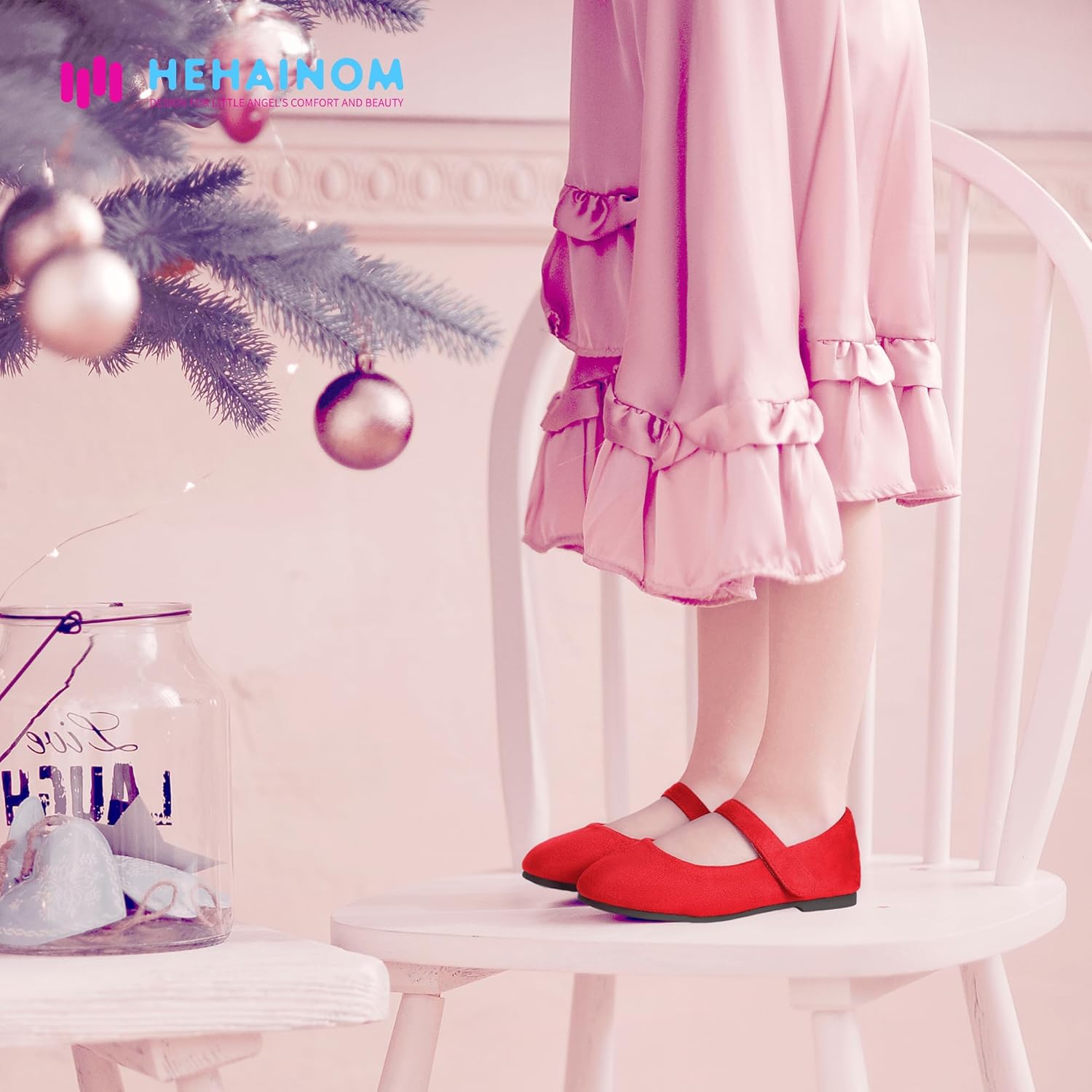 Hehainom Toddler Girls Flats Mary Jane Flower Girl Dress Shoes School Wedding Party Shoes - Image 2