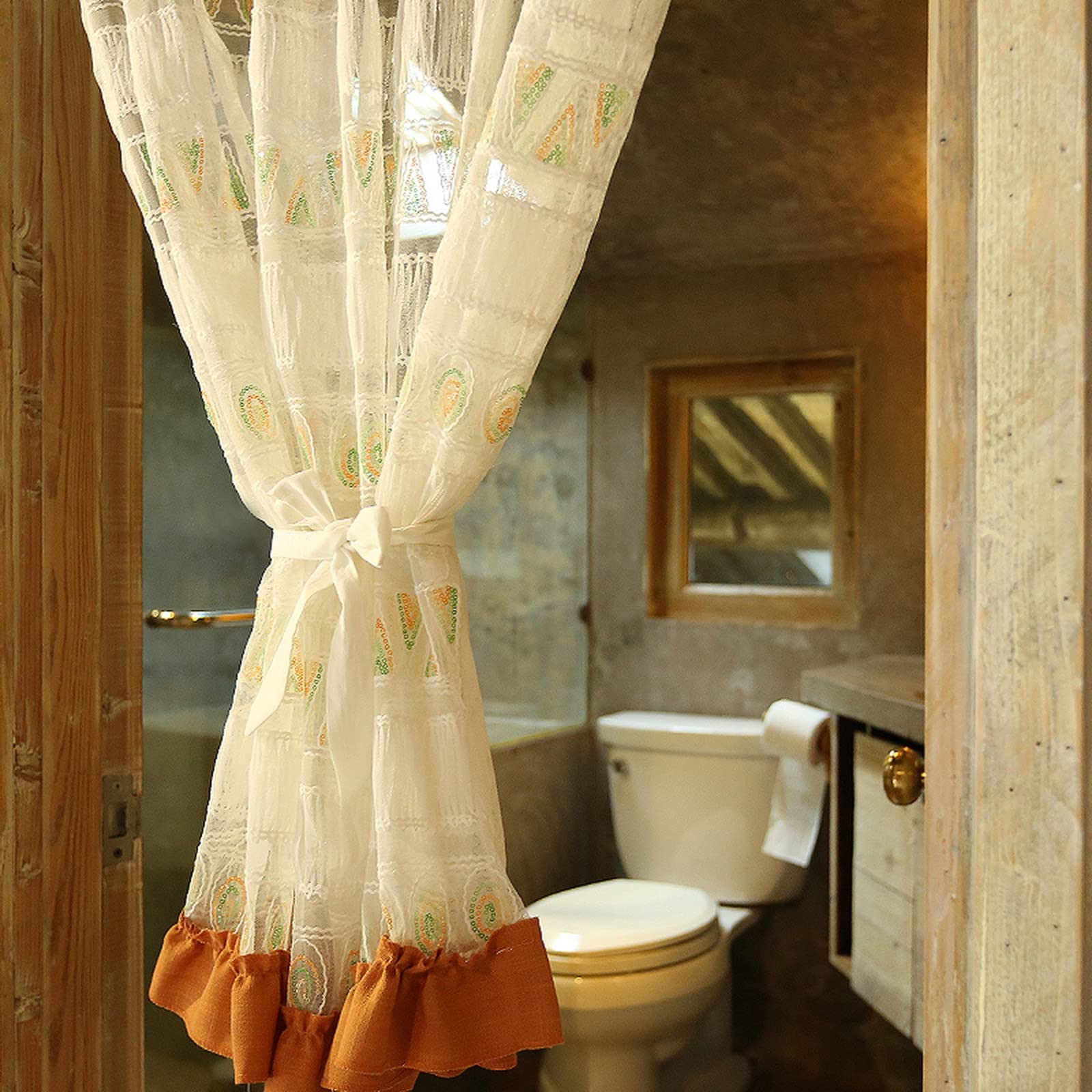 A.Monamour Tenda In Pizzo Voile Bianco Ricamo Geometrico - 150x150 Cm, Per Cucina, Bistrot, Finestra Piccola