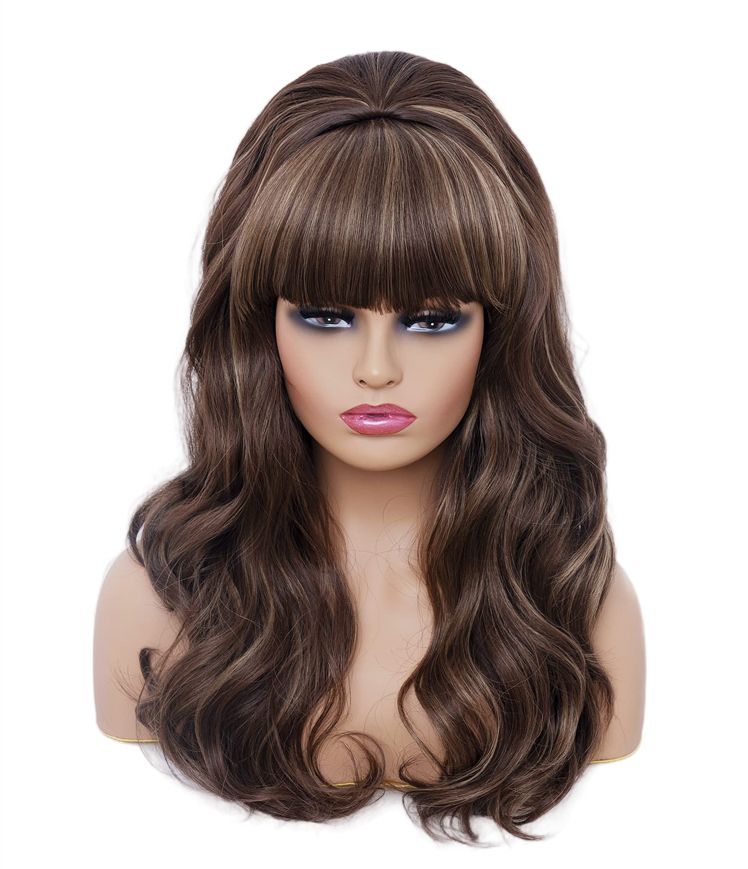 SIMILAR TO STOCK PHOTO Rugelyss Long Brown Mixed Wig with Bang Retro Bouffant Beehive Wigs fits 80s Costume or Halloween Party