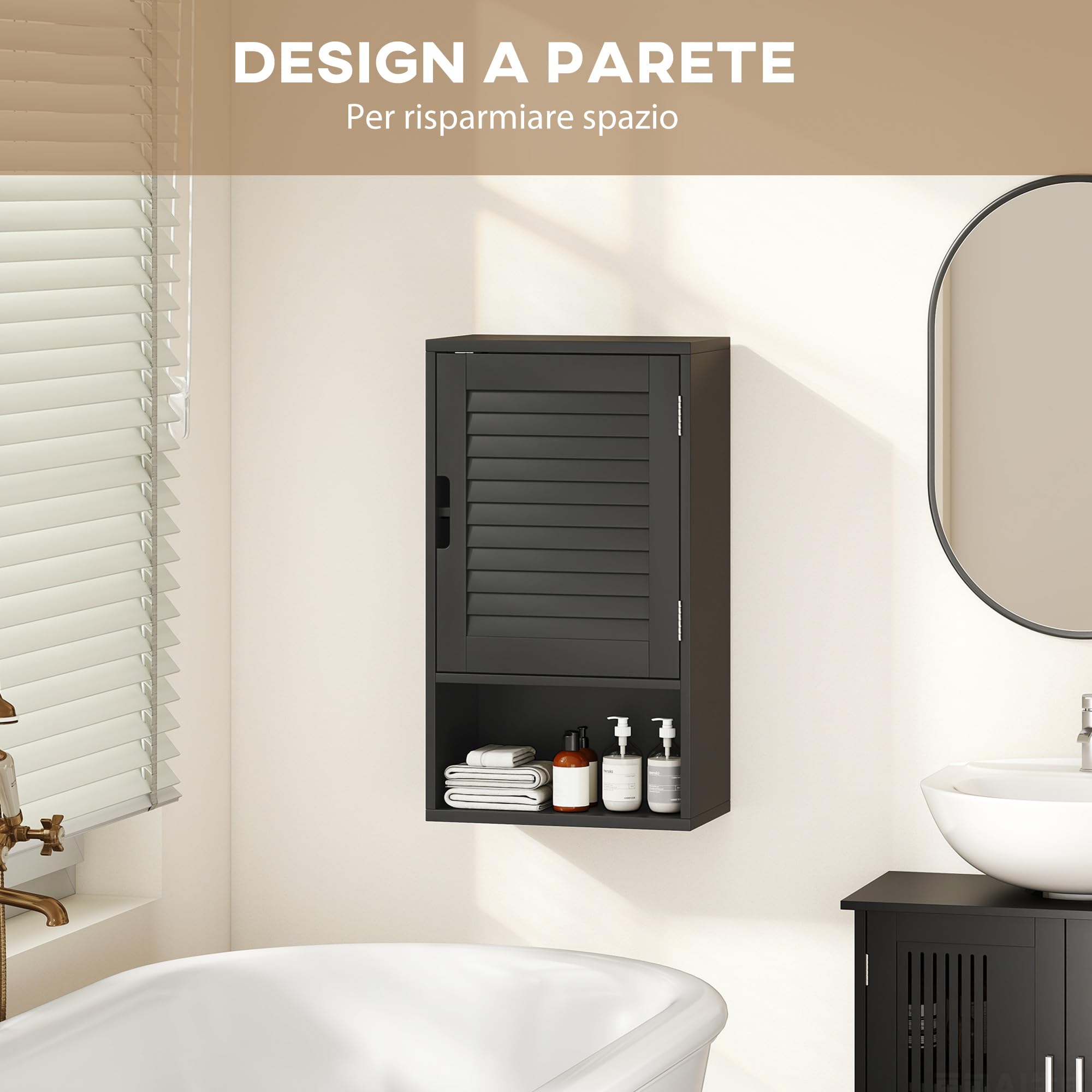 HOMCOM Armario de baño estantes de Pared 40 x 20 x 60 cm Negro