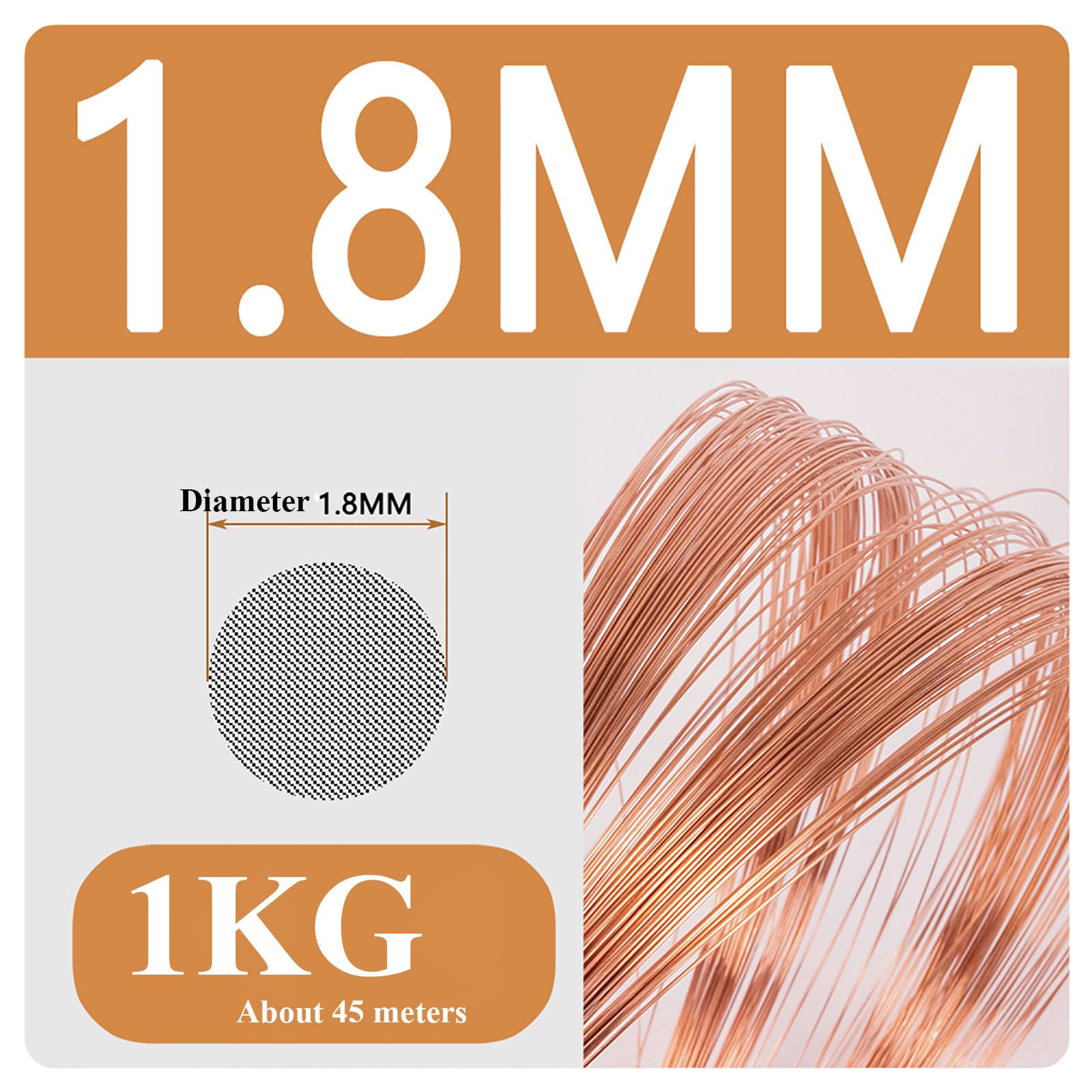 Kupferdraht, 1,5/1,6/1,7/1,8 mm Durchmesser, 1 kg blanker Feststoff for die Herstellung von Schmuck, elektrische und industrielle Verwendung, 1 Stück(1.8mm)