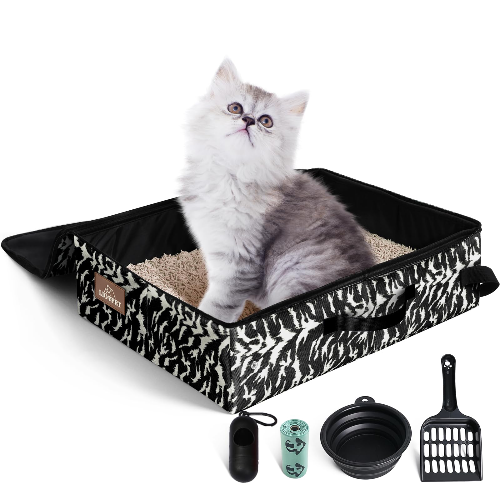 Portable Litter Box for Cats Kitten Foldable Travel Litter Box with Lid, Leak-Proof No Smell Easy to Carry, Clean and Store Easy for Car Travel, Hotle Stays and Road Trip 18x14x5.5 Inches