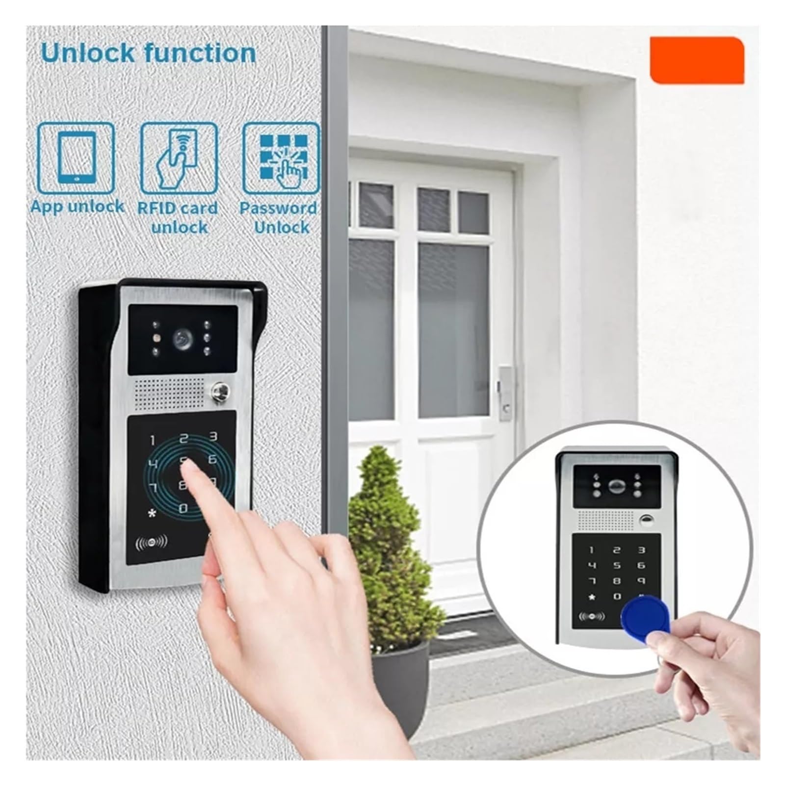 Campanello senza fili Smart Wifi Videocitofono Citofono Sistema 1080P Wireless Outdoor WIFI Campanello Fotocamera Tastiera Schede RFID For Appartamento per l'ufficio scolastico a domicilio ( Size : ID