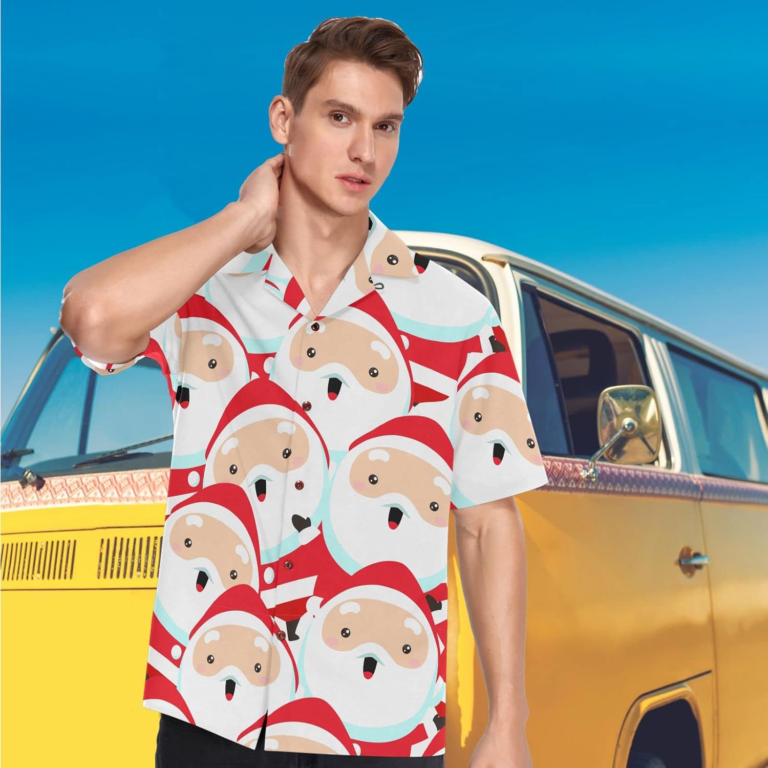 visesunny Stylish Men's Seasonal Hawaiian Print Button Down Short Sleeve Shirt S-XXL - Image 3