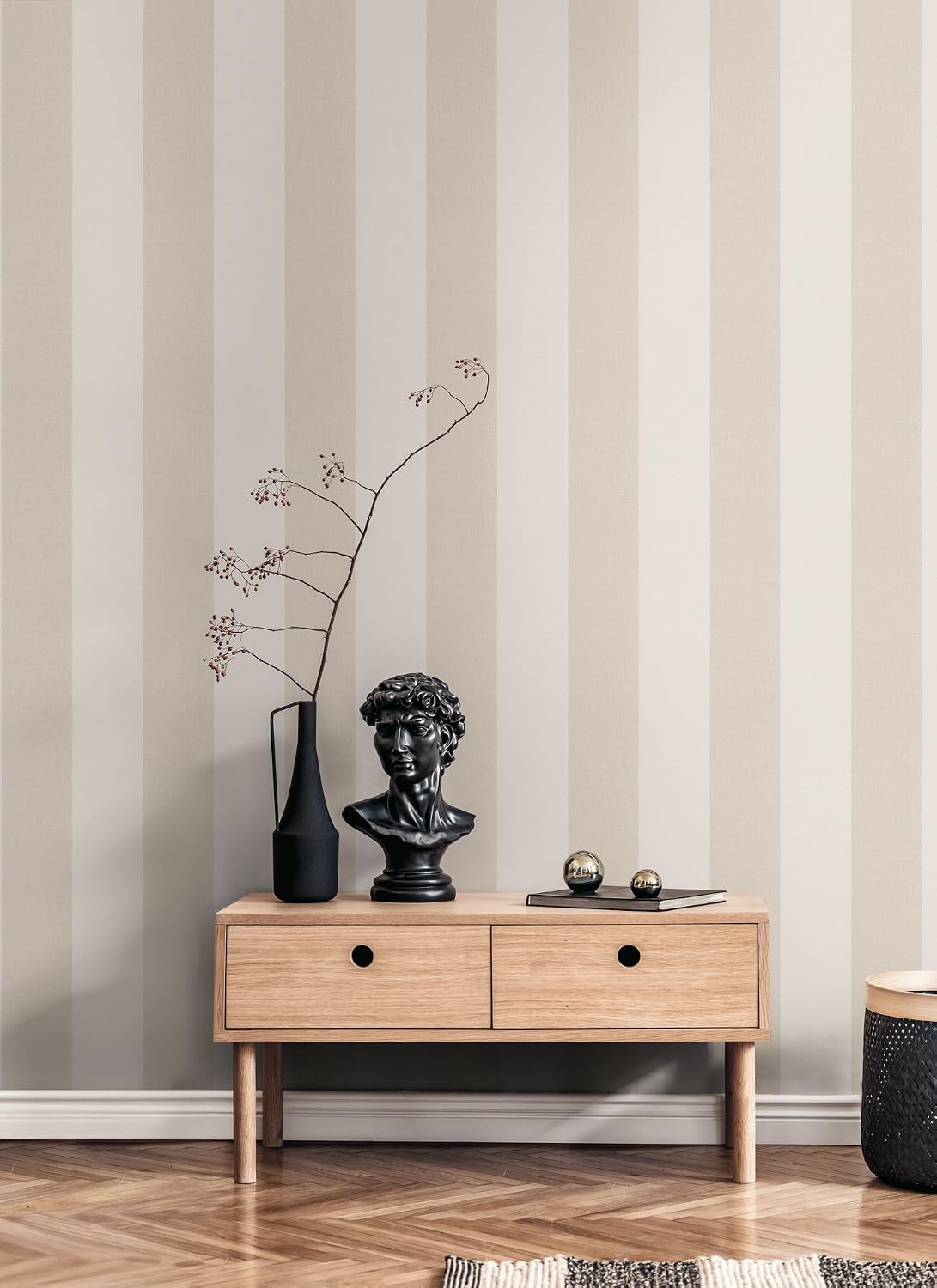 A.S. Création Scandinavian Blossom 948342 Non-Woven Wallpaper with Block Stripes Pebble Grey/Pearl White