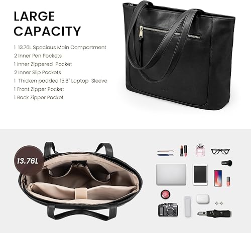 Miniatura 3 de befen Bolsas de cuero genuino para mujer, bolso grande de cuero para el trabajo, bolsa de mano con compartimento para laptop