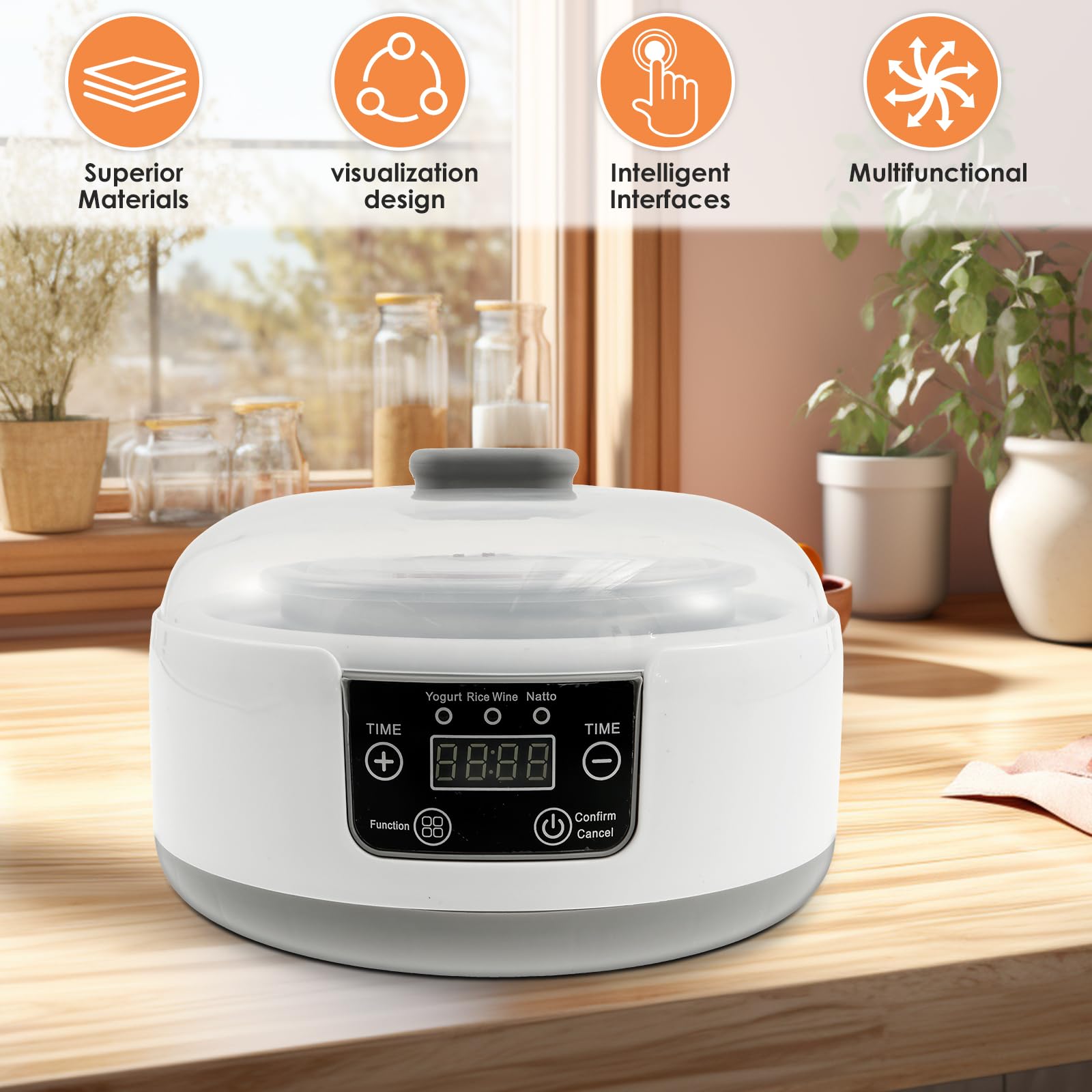 Auto Yogurt Maker Stainless Steel Electric Yogurt Machine Constant Temperature Fermentation Probiotic Maker Intelligent Electric Creator Suitable for Home
