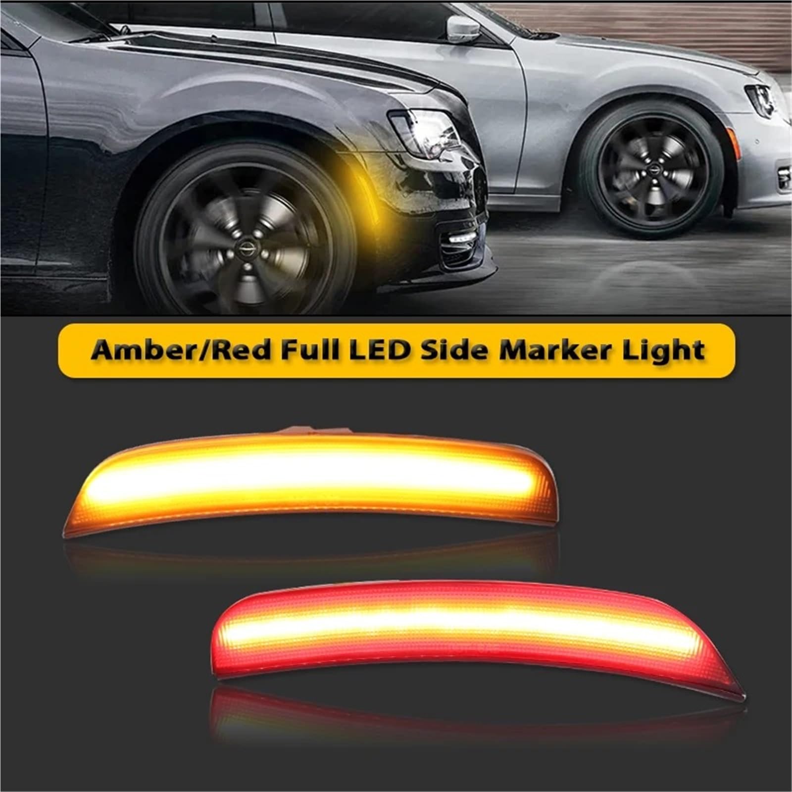 Voiture Clignotant Latéral Pour Chrysler 300 2015 – 2021 Feu De Position Pour Pare-chocs Avant/arrière Voiture Stationnement Clignotant Avant Ambre 12V Feux Position Latéraux(4pc Front Rear LED D)