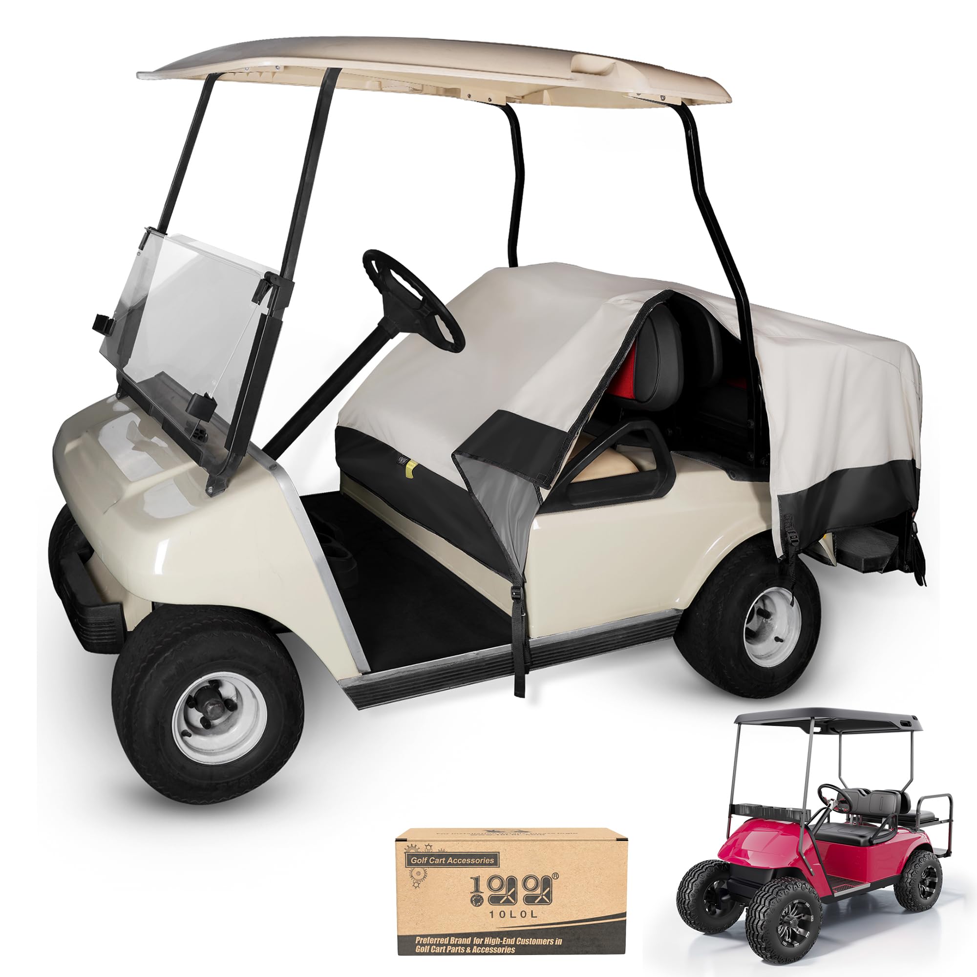 10L0L Wodoodporne pokrowce na wózek golfowy, 2 pasażerów, pyłoszczelne, uniwersalne, kompatybilne z Yamaha, EZGO, samochód klubowy, wiatroszczelne, na zewnątrz, na każdą pogodę, pełny pokrowiec na wózek golfowy